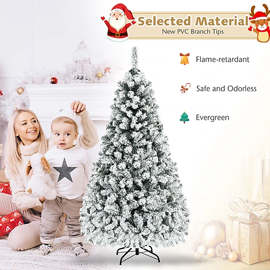 SlickBlue Pre-Lit Artificial Christmas Tree with Hinged Branches