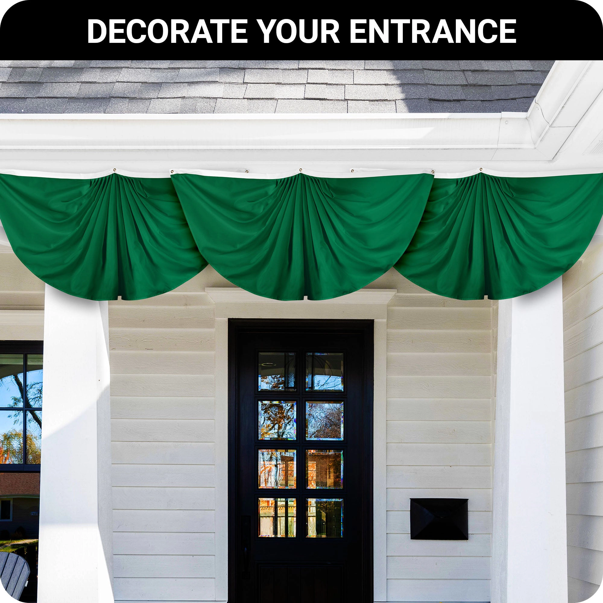 G128 Dark Green Pleated Fan Flag 3x6 Ft, 150D Polyester, Fade-Resistant Print, Brass Grommets