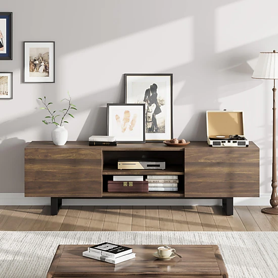 BebreezChic Industrial TV Stand for 80 Inch, Modern Entertainment ...