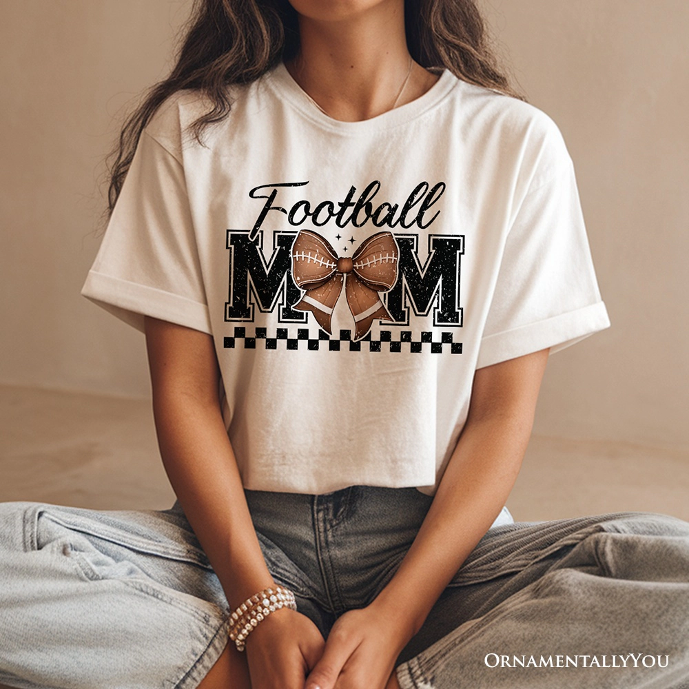 OrnamentallyYou Womens Football Mom Coquette Bow Retro T-Shirt