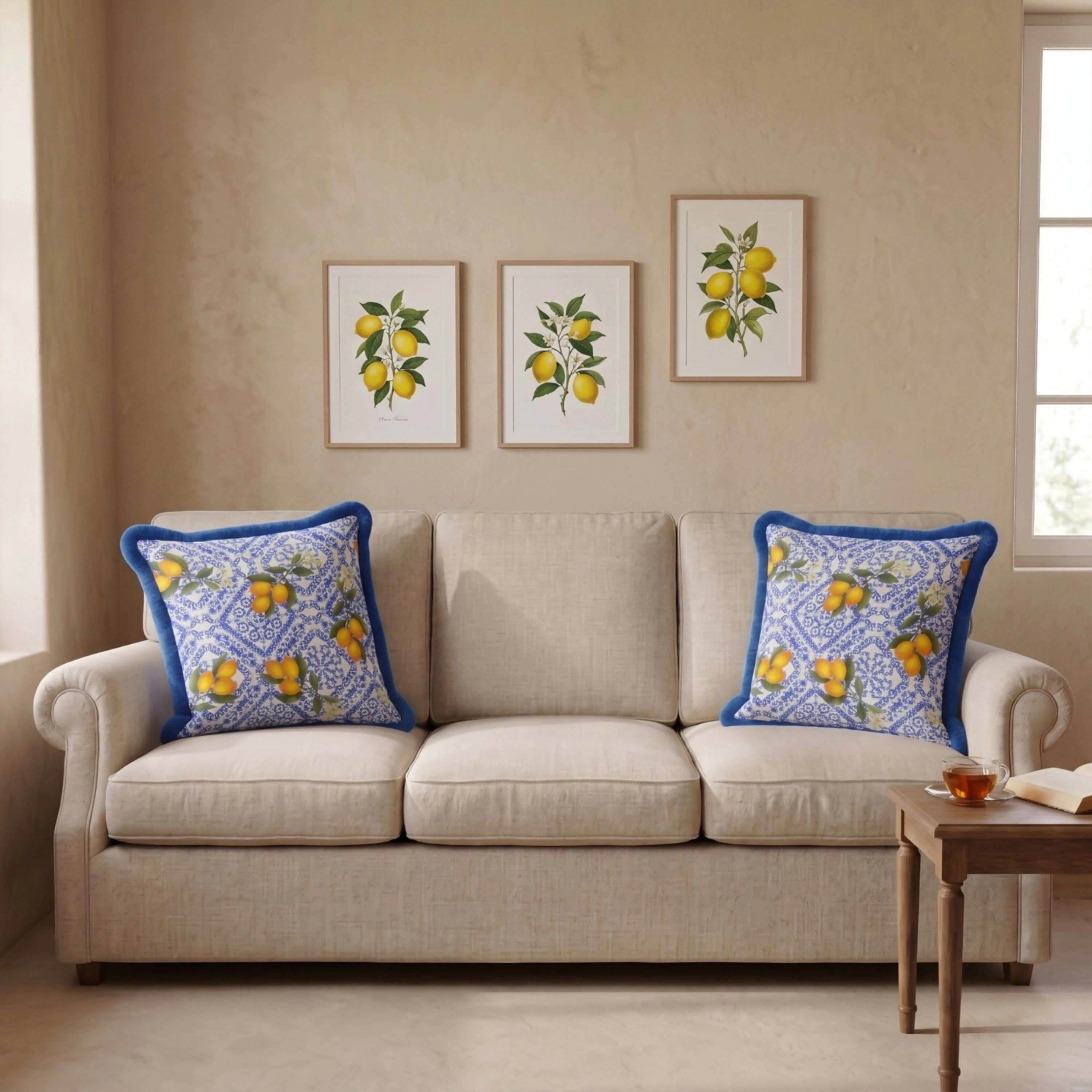 Wear Sierra Lemon & Blue Floral Set of 2 Throw Pillow Covers