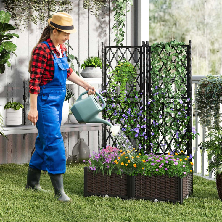 Hivvago Raised Garden Bed with Lattice Trellis  Drainage Self-Watering Elevated Vertical Planter Boxes
