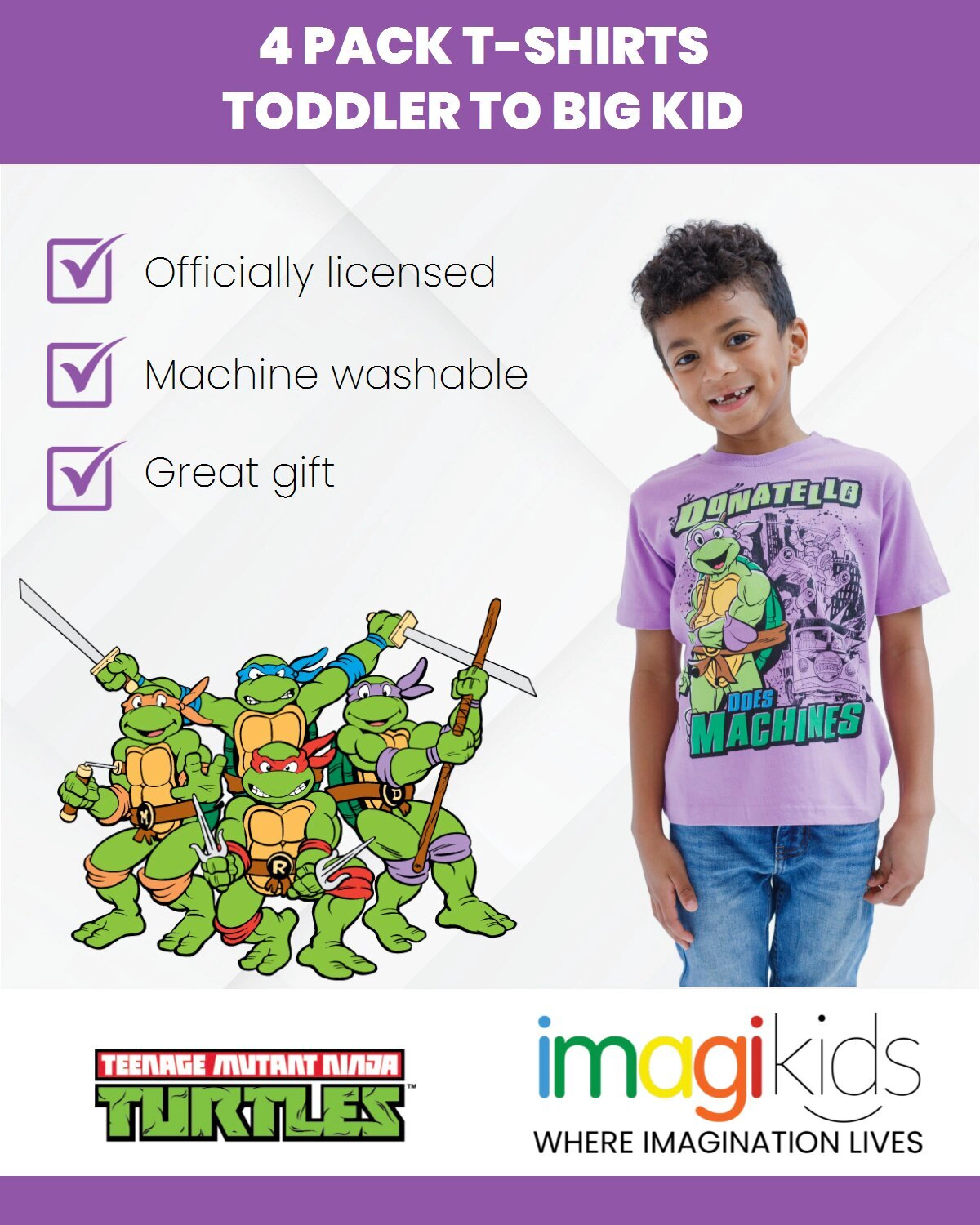 Teenage Mutant Ninja Turtles Boys' 4-Pack T-Shirts