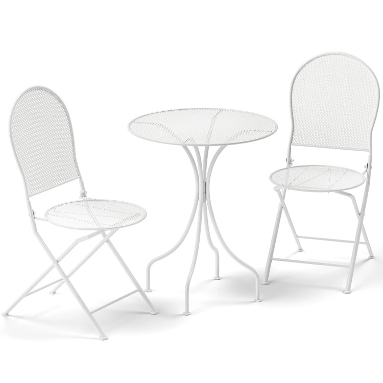 Hivvago 3 Piece Metal Bistro Patio Round Table And 2 Folding Chairs Set-White