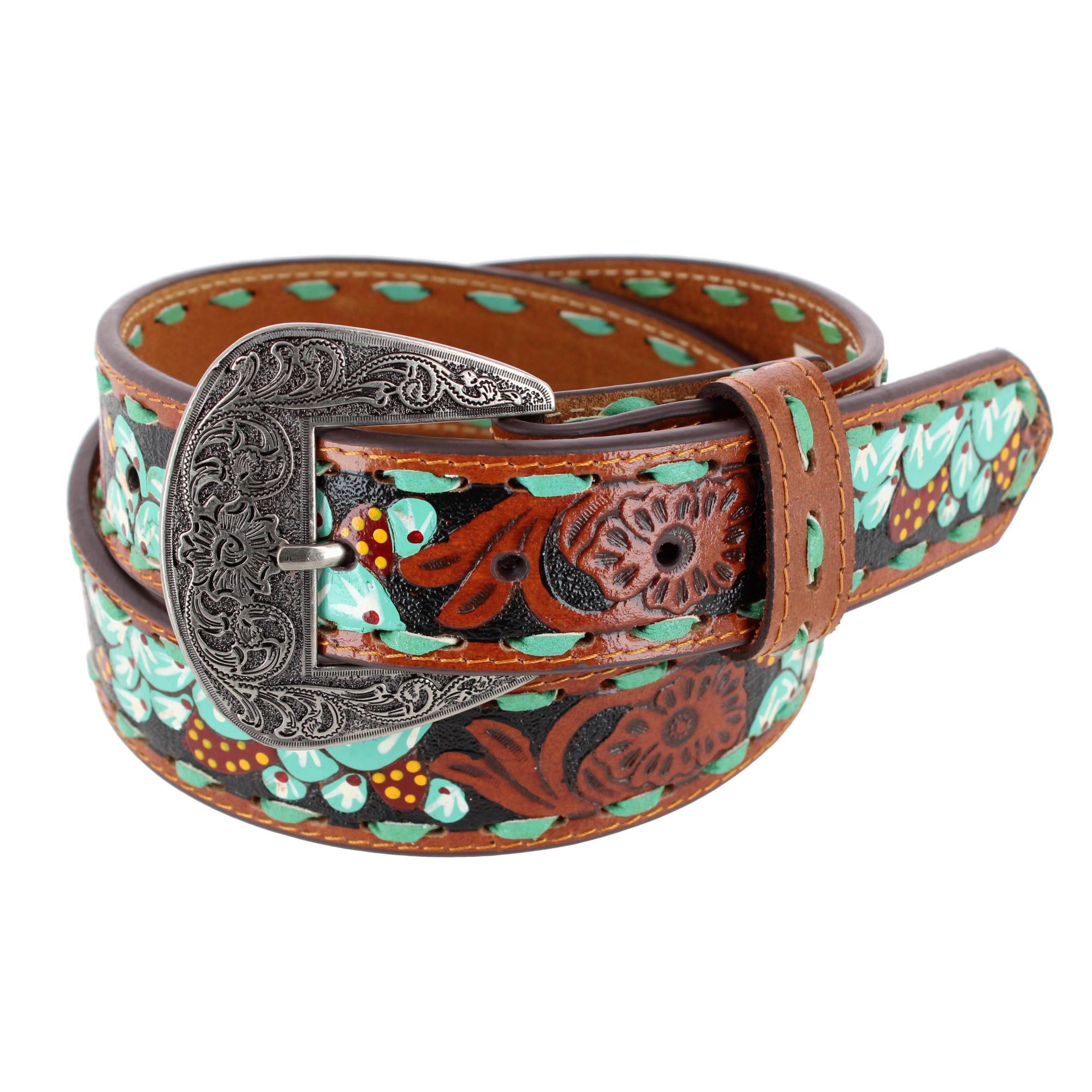 Roper Women's 1.5 Inch Floral Tooled and Hand Painted Leather Belt