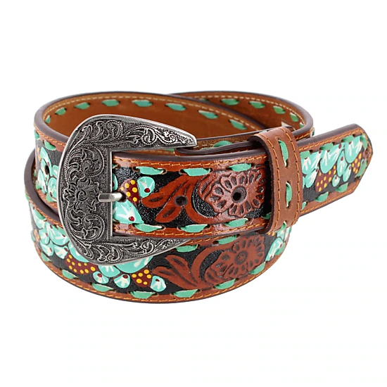 Roper Women's 1.5 Inch Floral Tooled and Hand Painted Leather Belt