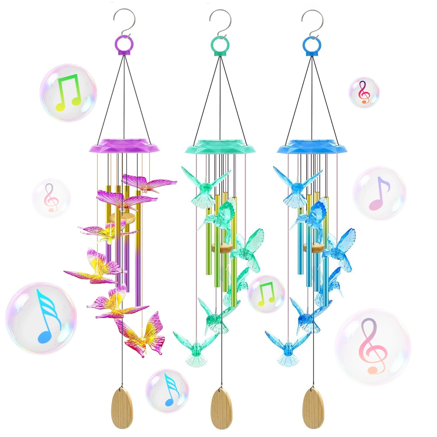 GBruno Solar Hummingbird Wind Chime With LED Lights
