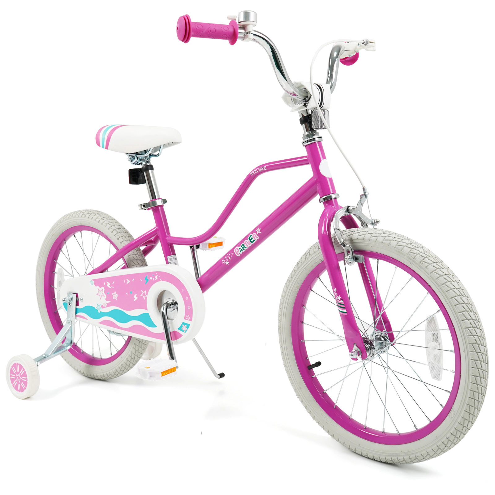 SUGIFT Kids Pink 18-in Bike with Reflectors Kickstand and Training Wheels 24.5-in Saddle H 132-lb Seat Capacity
