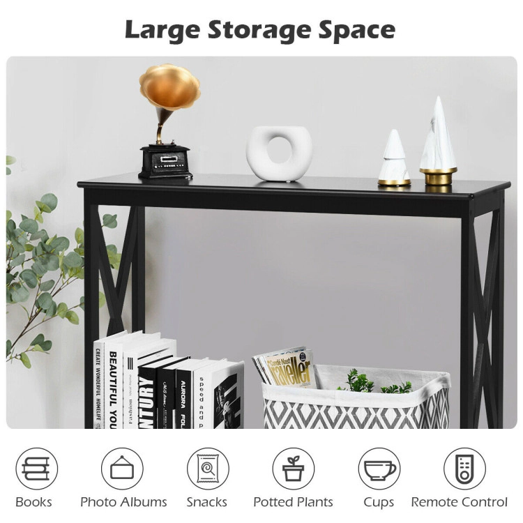 Hivvago Functional 2-Tier Accent Table with X-Design for Sofa or Entryway