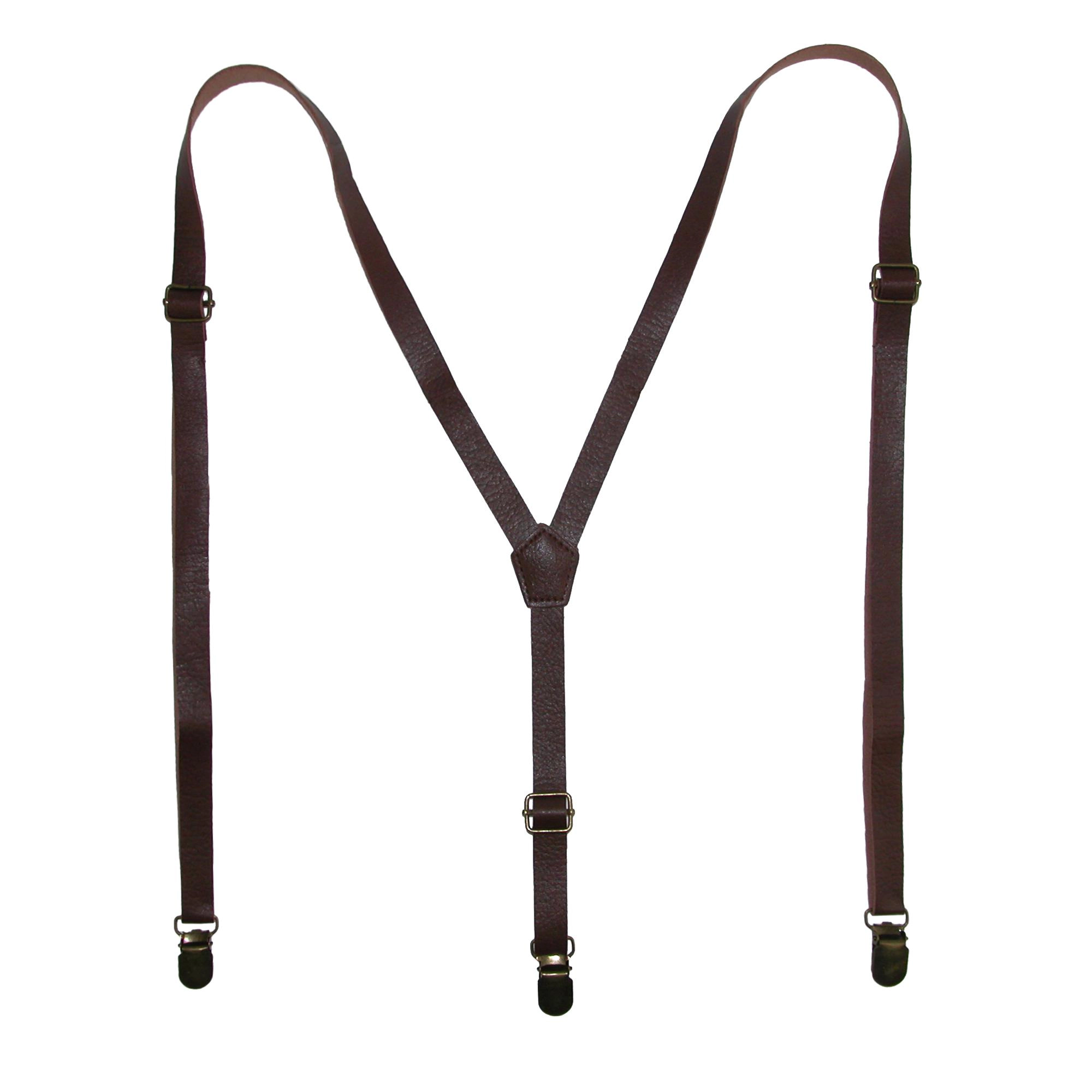 CTM® Men's Brown Plaid Bow Tie with Brown Faux Leather Suspender Set