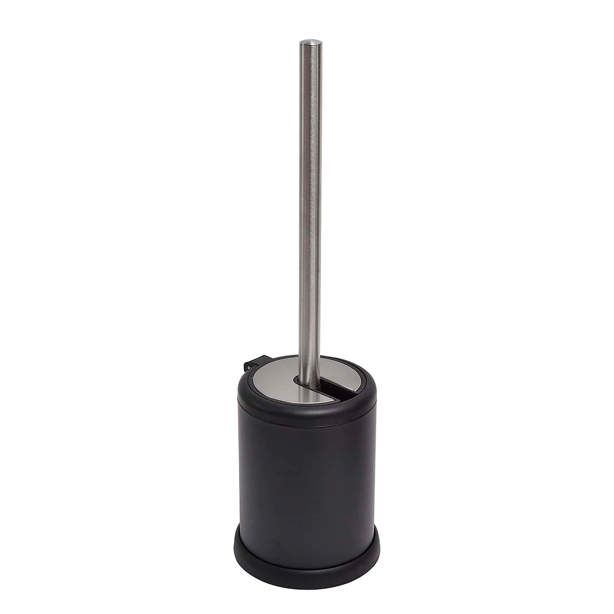 Evideco French Home Goods Chrome Toilet Brush and Holder Set - Folding Lid, Removable Insert, Stainless Steel Handle