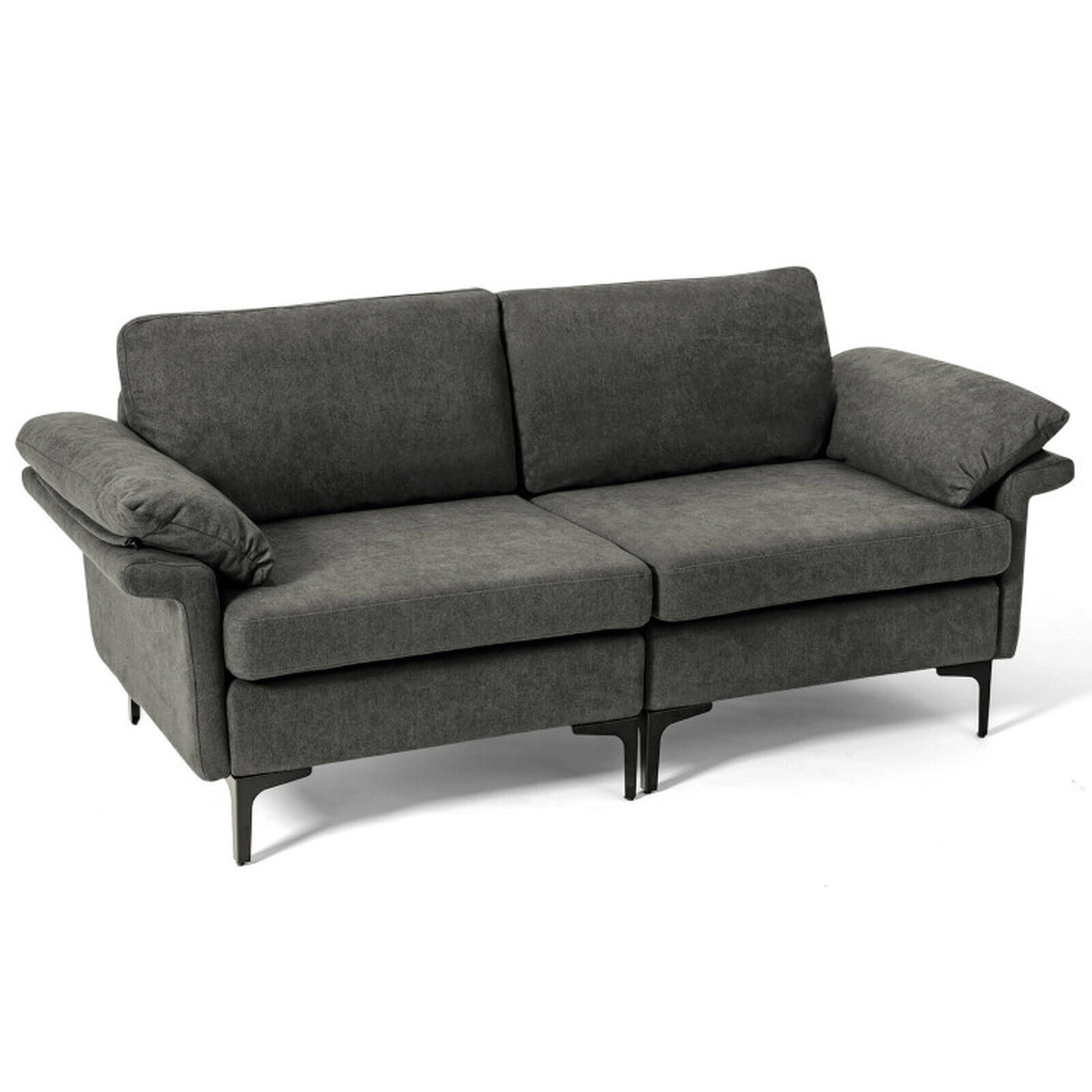 SUGIFT Gray 72.5-In Modern Linen 2-Seater Loveseat Sofa with Metal Legs