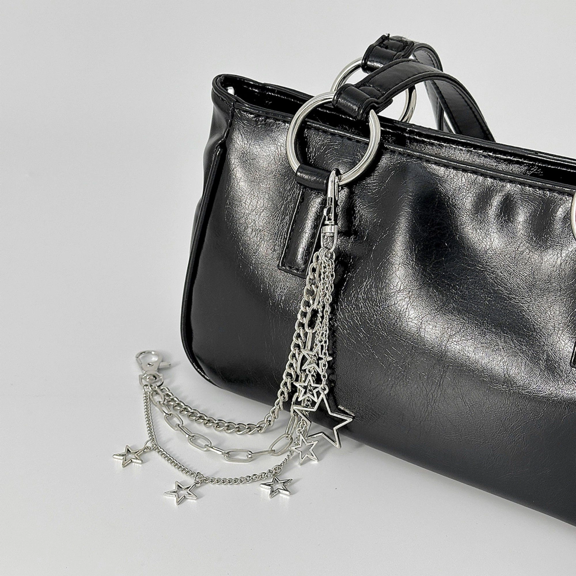 Alilang Women's Star Chain Bag Charm with Layered Silver Tone Chains Clips and Hanging Star Pendants