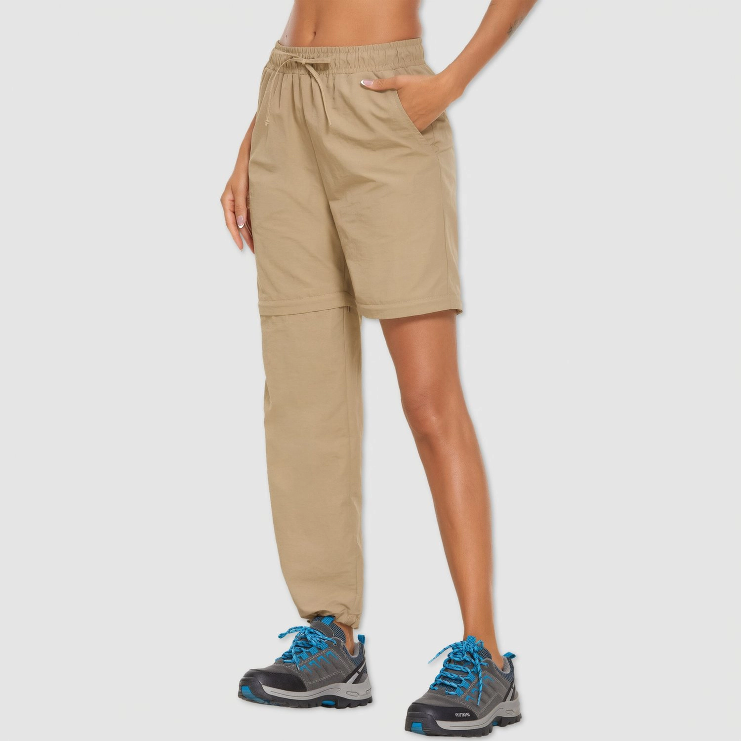 Pinspark Womens Convertible Jogger Pants Zip Off Shorts Elastic Waist Hiking Trousers