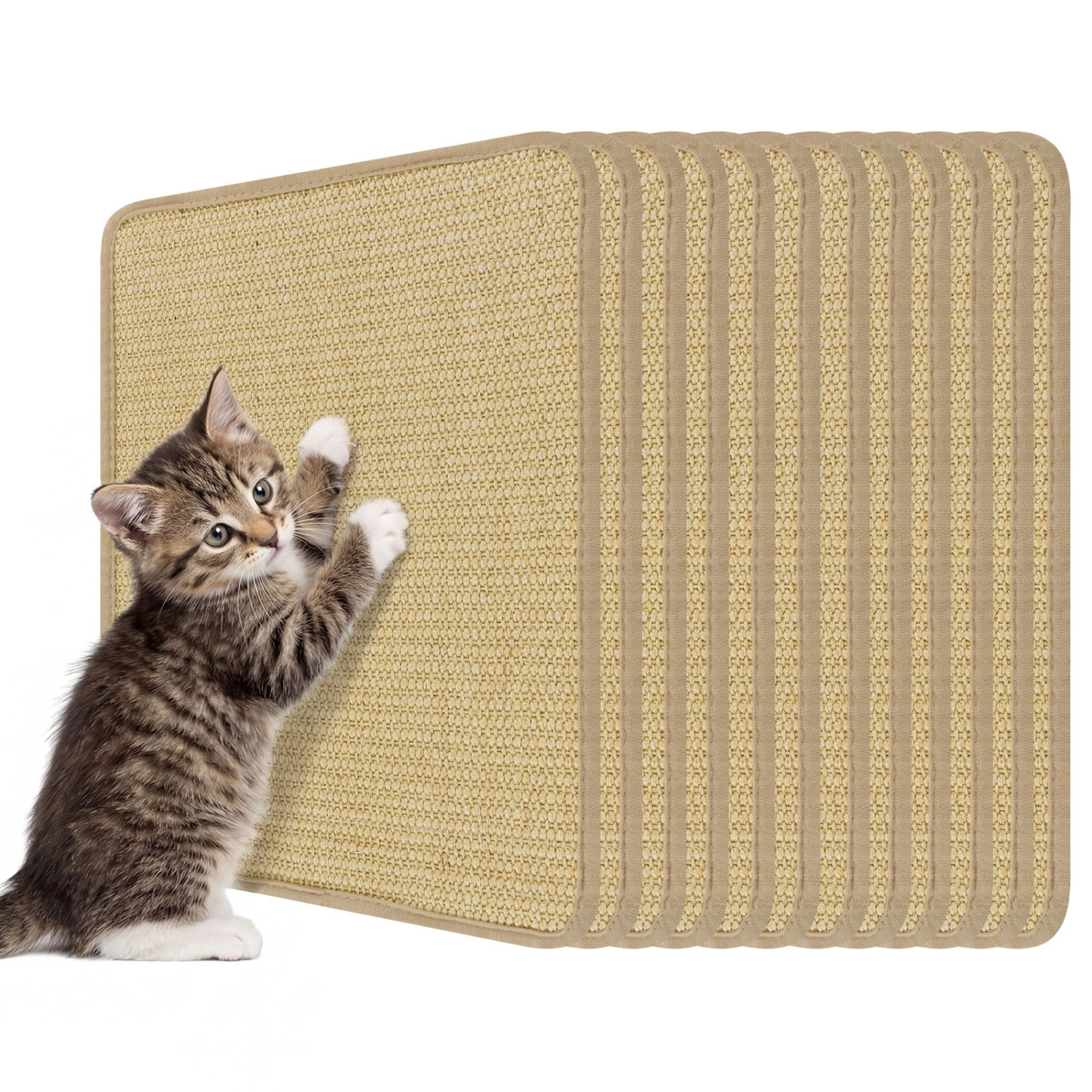 SUGIFT Self-Adhesive Sisal Cat Scratcher Mat Set 16 x 12 in & 24 x 16 in 6-Piece Cat Tree Accessory