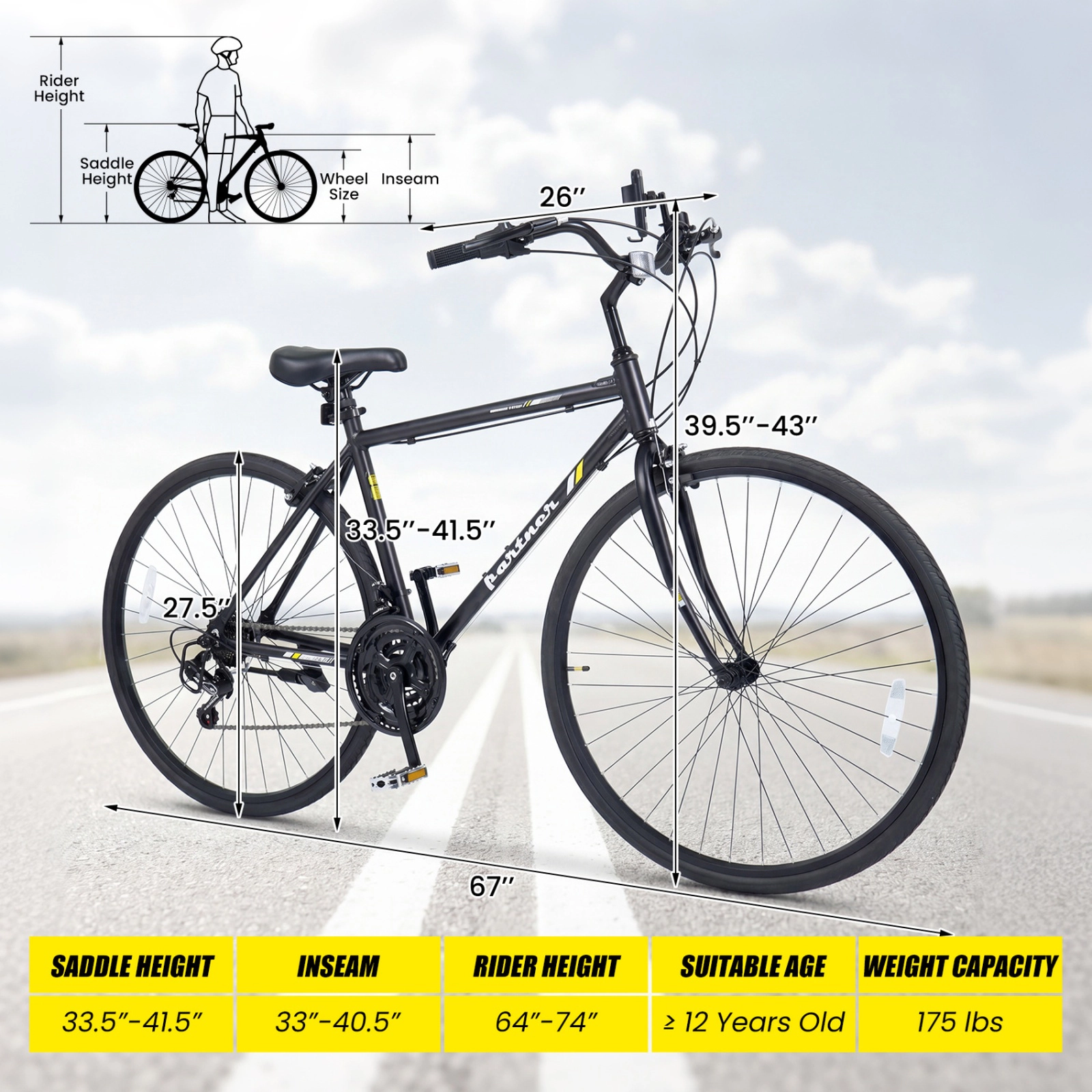 SUGIFT Black Adult 18 Speed Shimano Drivetrain Aluminum Frame and Phone Holder 700C Hybrid Bike