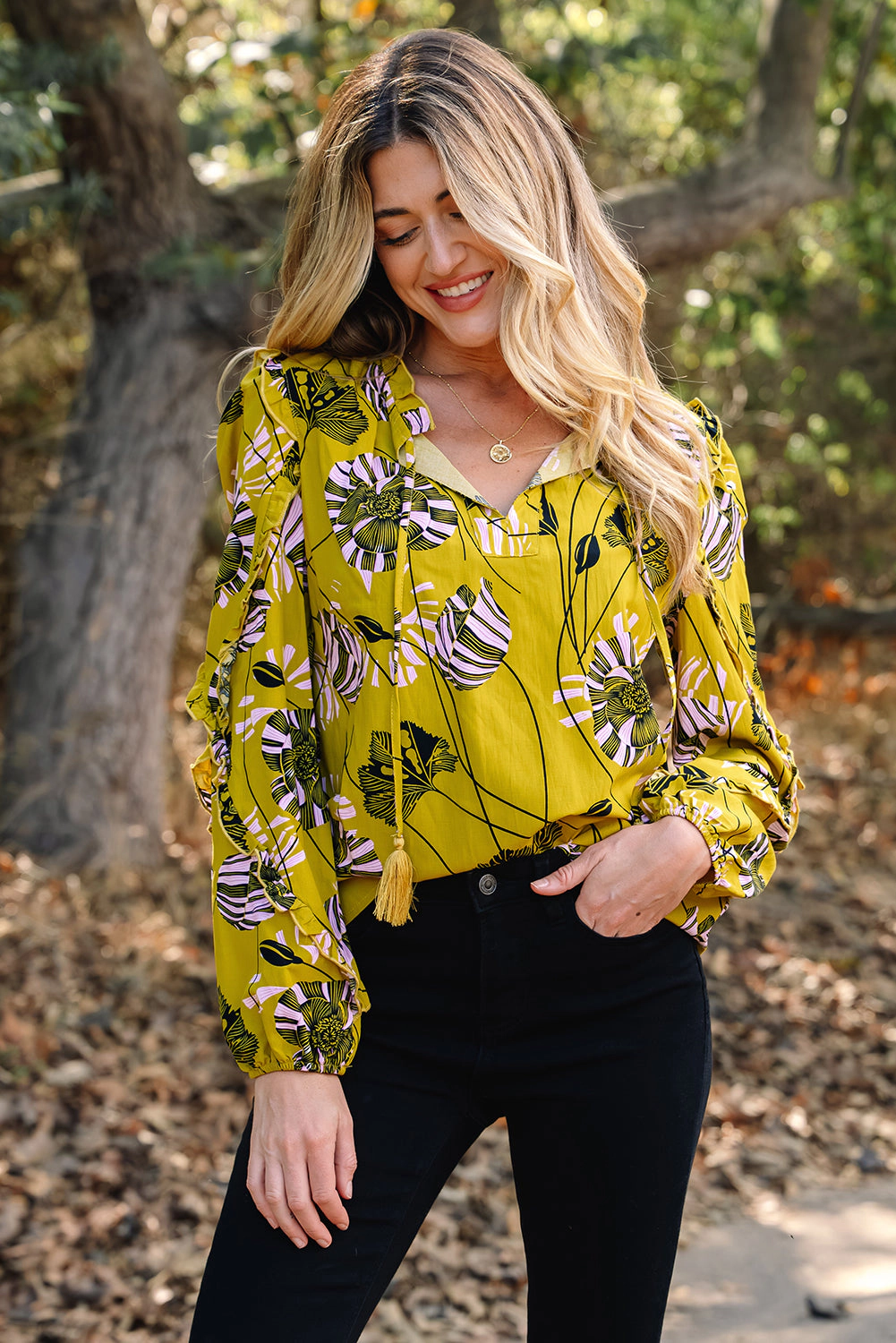 Threaded Pear Women's Emilena Long Sleeve Blouse Top