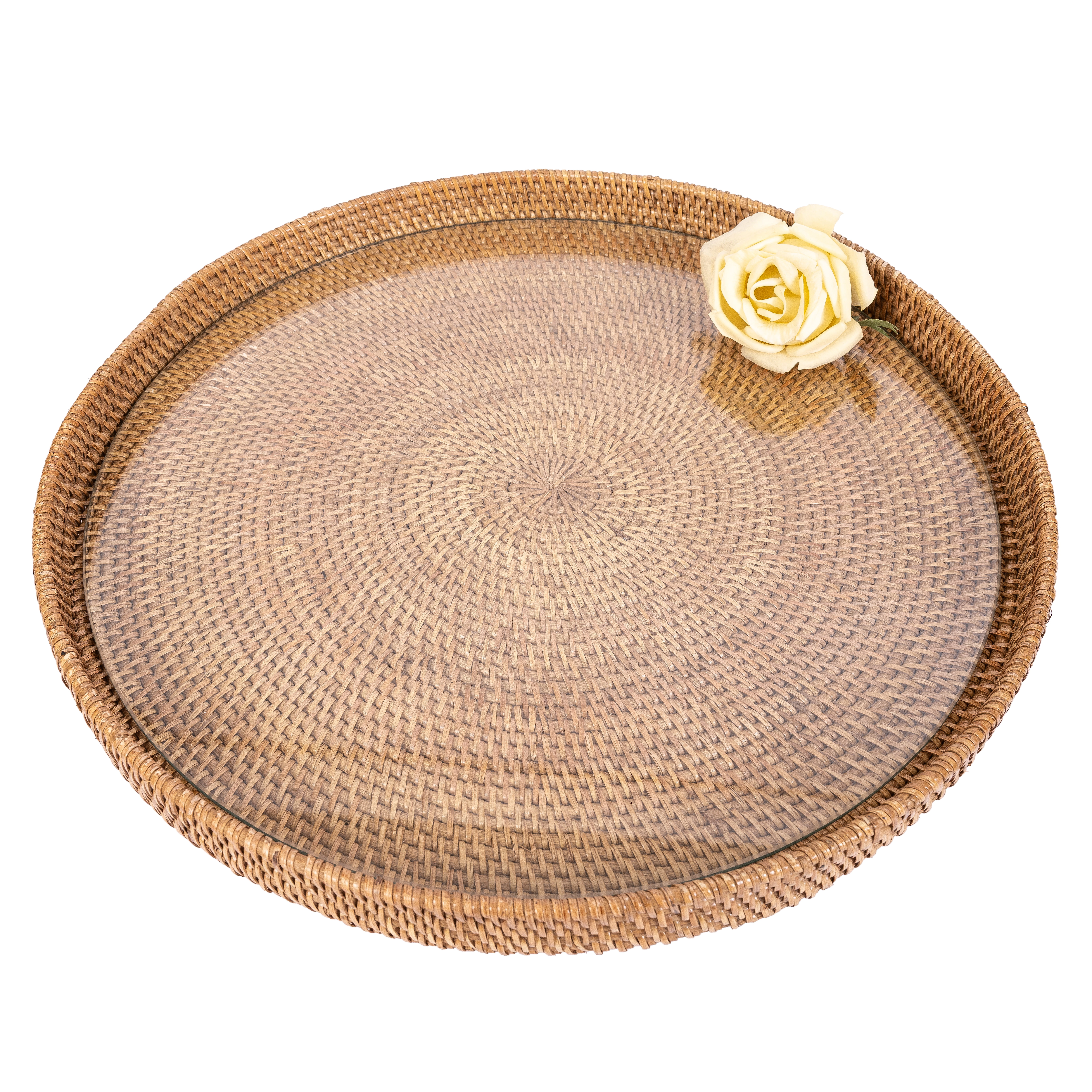 Saboga Home™ Round Serving / Ottoman Tray with Glass Insert