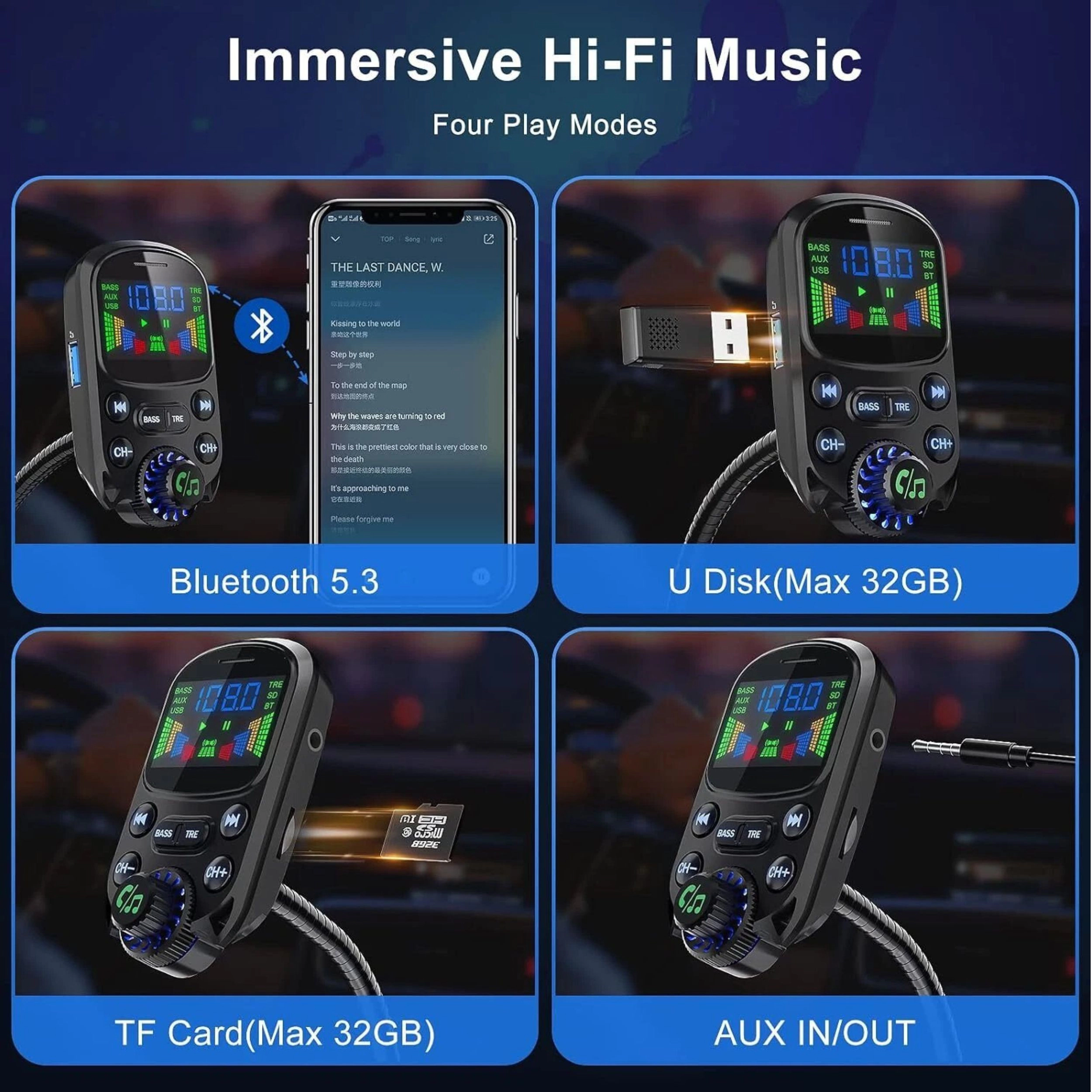 Home Collection Bluetooth Car FM Transmitter MP3 Player with USB Charger