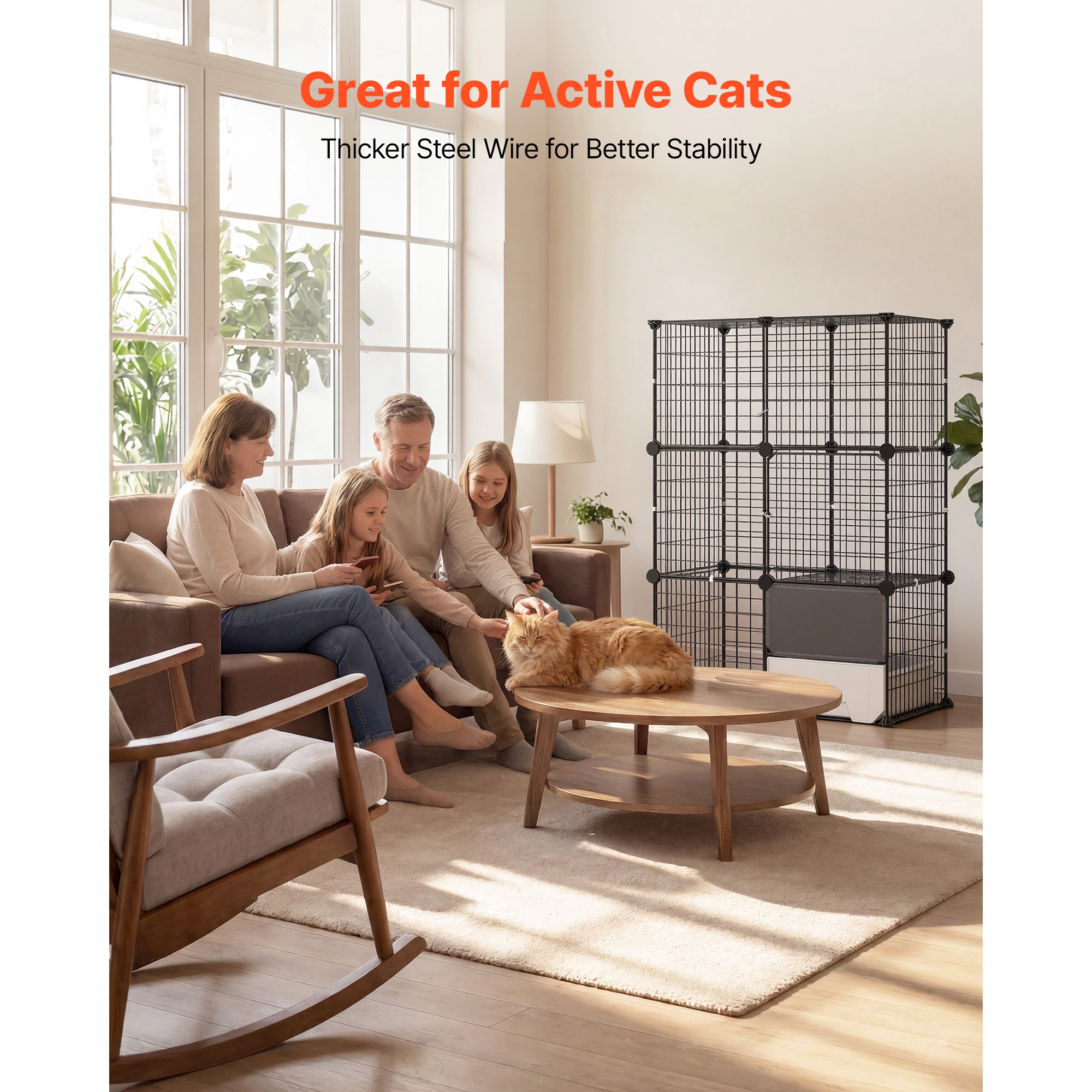 HONGGE 28 x 17.91 x 40.98 in 3-Tier Steel Cat Cage with Litter Box, Indoor Playpen for 1-2 Cats, Black