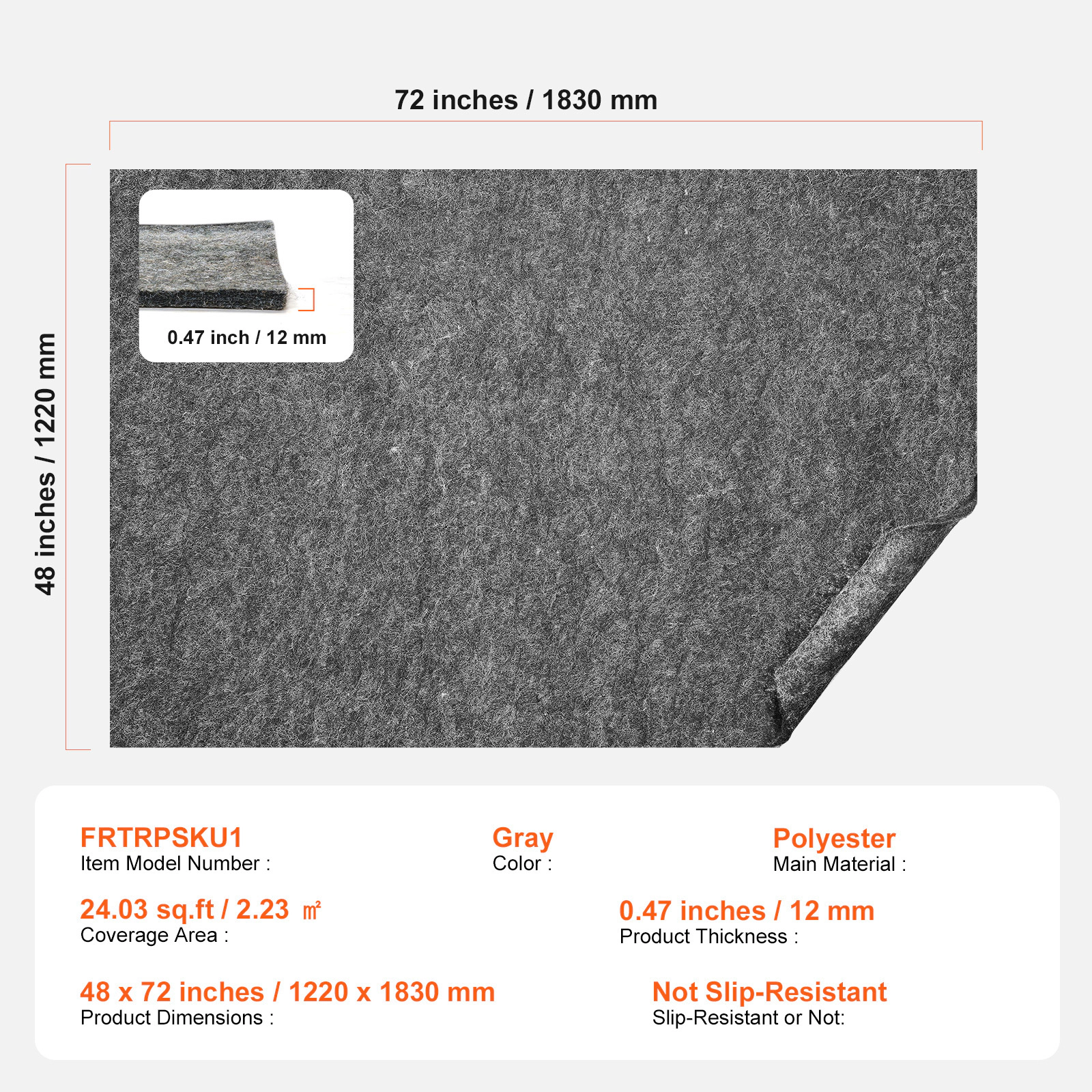 HONGGE Slip Resistant Rug Pad, Protective Cushioning Carpet 1/4 Thick, Dual Surface, Polyester Felt + Latex