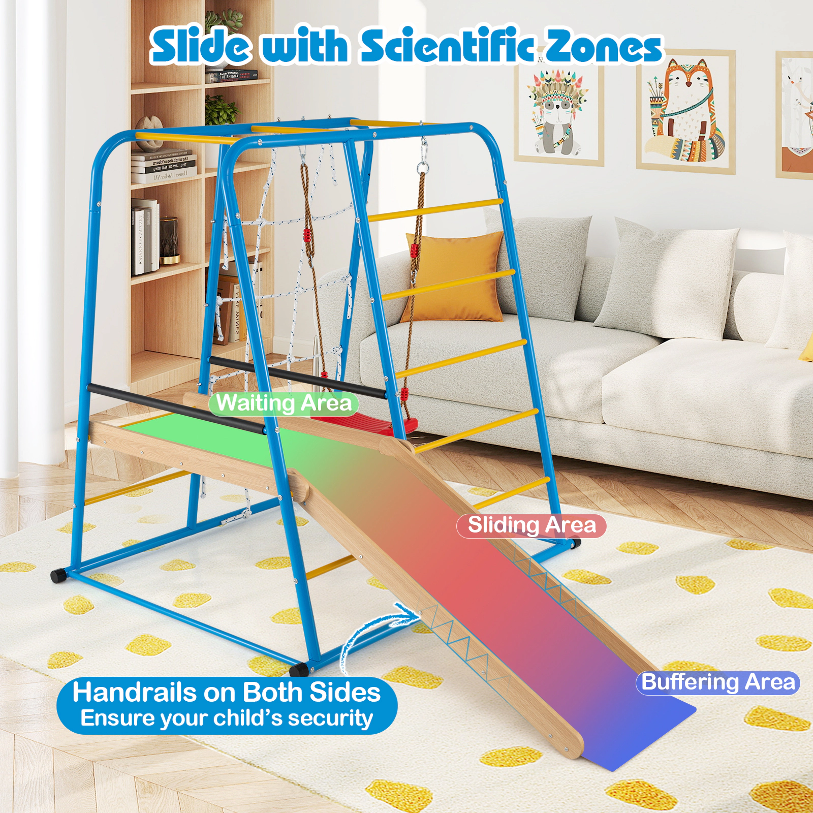 LJG 6-in-1 Indoor Jungle Gym with Slide for Boys and Girls 3+ Years Old