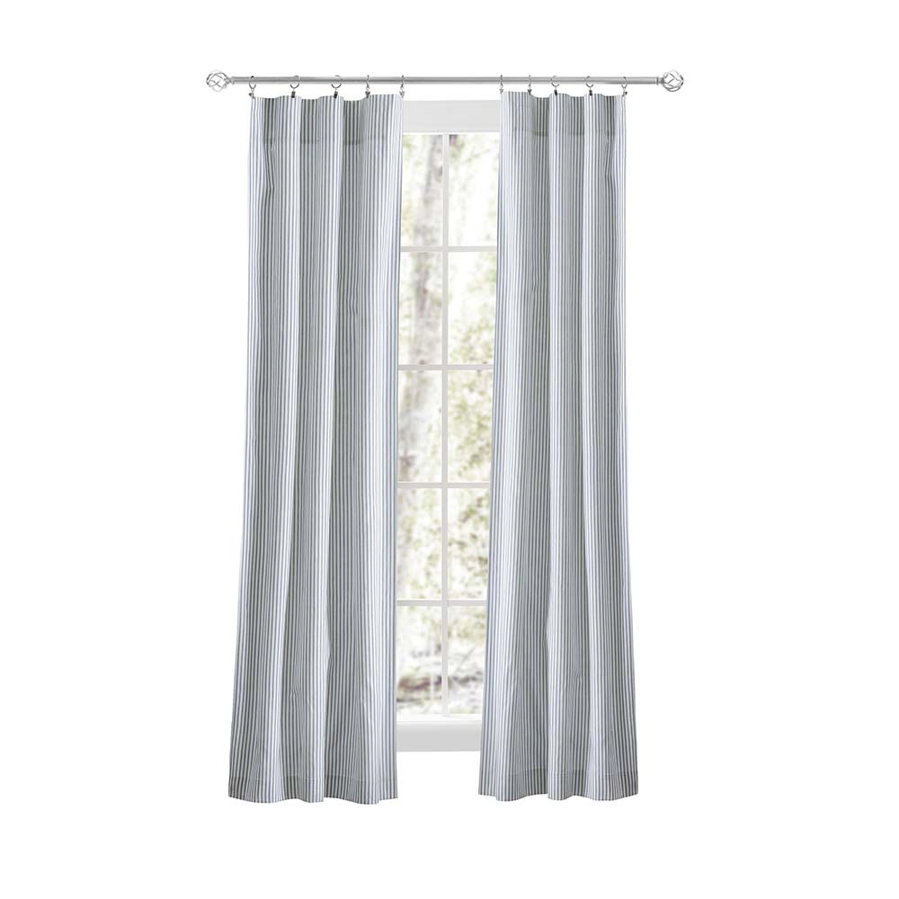 Ellis Curtain Plaza Classic Ticking Stripe Printed on Natural Ground 3" Rod Pocket Tailored Panel Pair 56" x 63" Blue