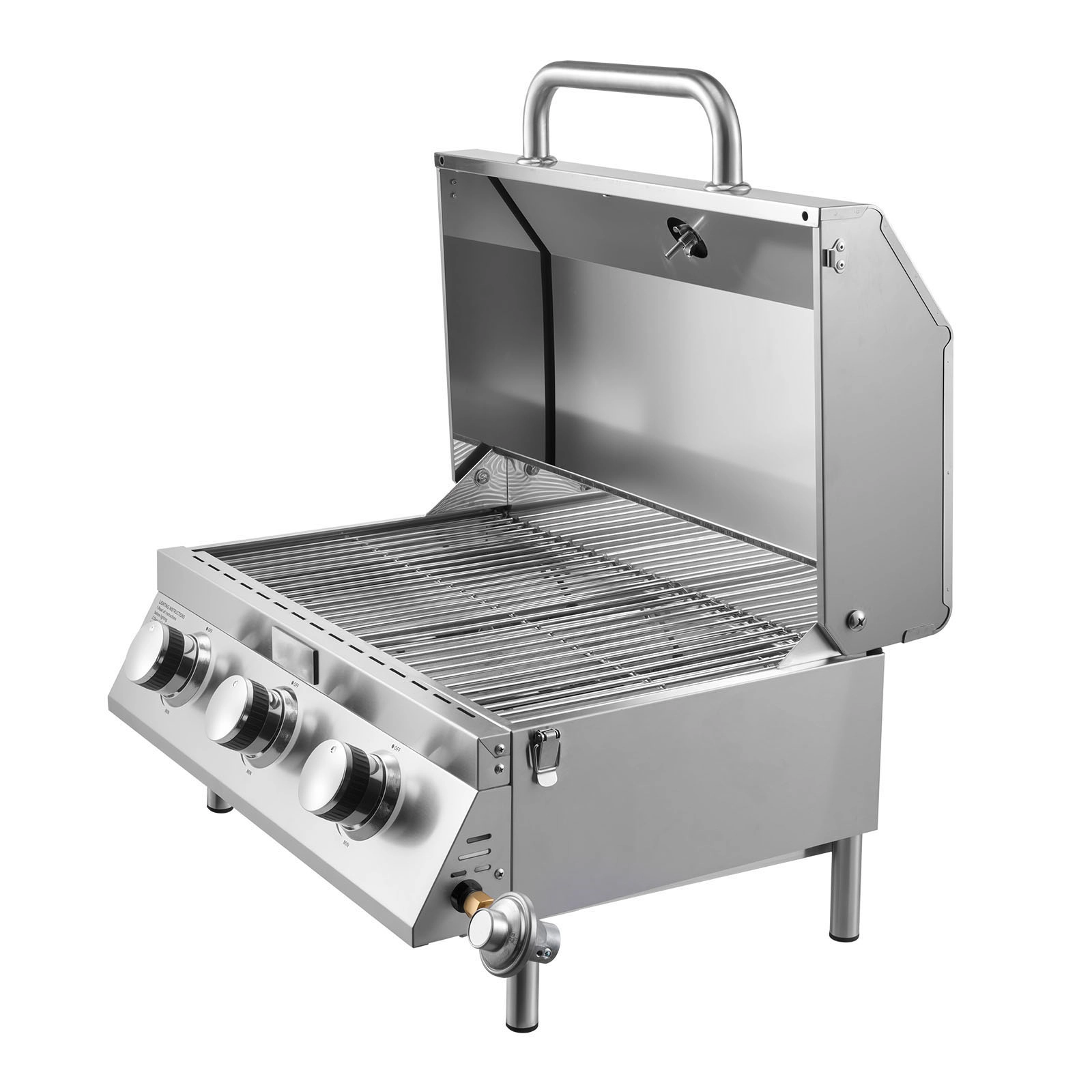 HONGGE Tabletop Gas Grill Stainless Steel Portable Propane Grill with Built-in Thermometer Travel Locks Weatherproof