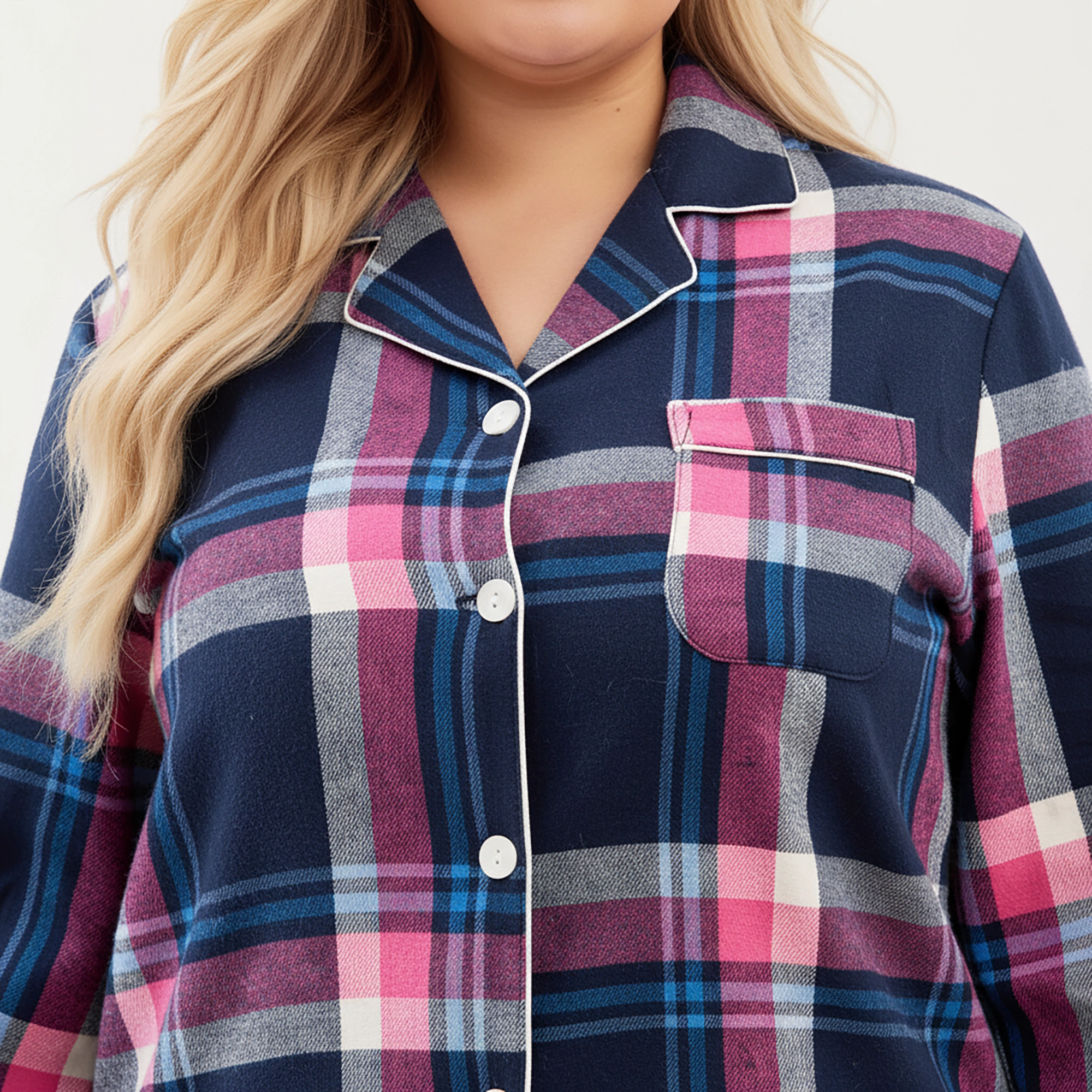 Anna-Kaci Women's Plus 2-Piece Plaid Flannel Pajamas with Button Front Long Sleeve Top and Soft Relaxed Fit Pants