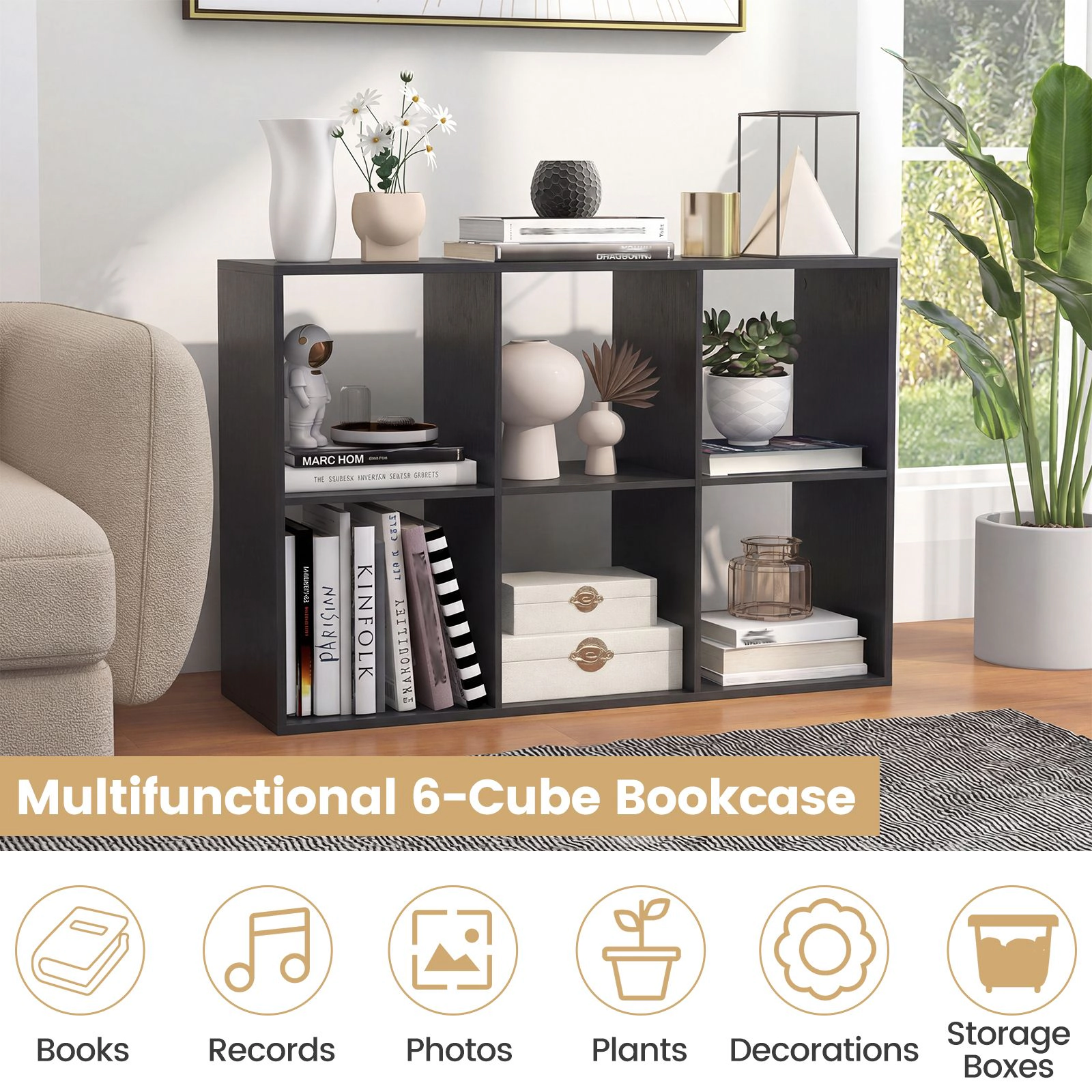 SlickBlue Modern Cube Bookcase Organizer with Wood Grain Finish and Shelves