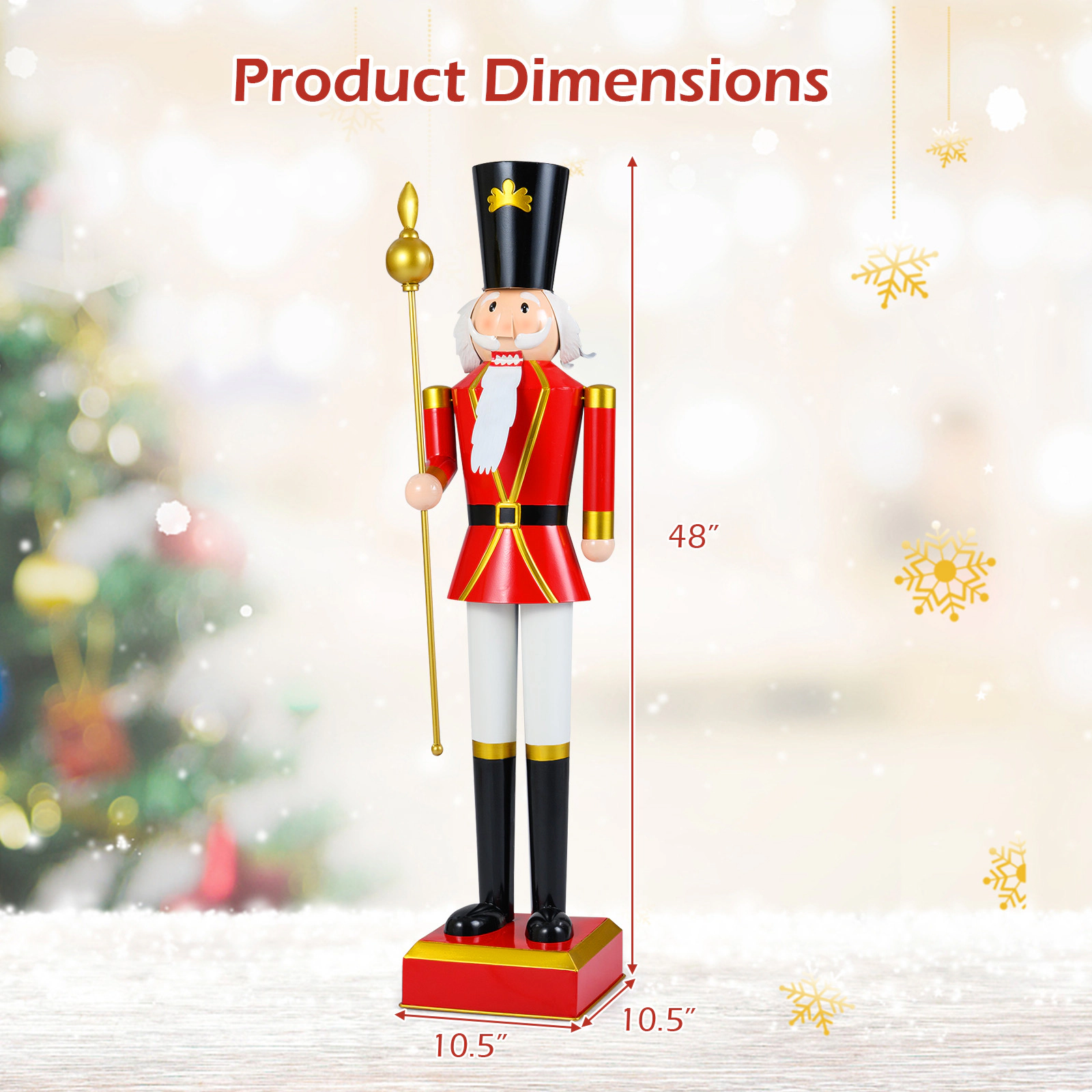SUGIFT 4-ft Christmas Nutcracker with High Hat and Scepter Holiday Decor Figure Red Black Golden