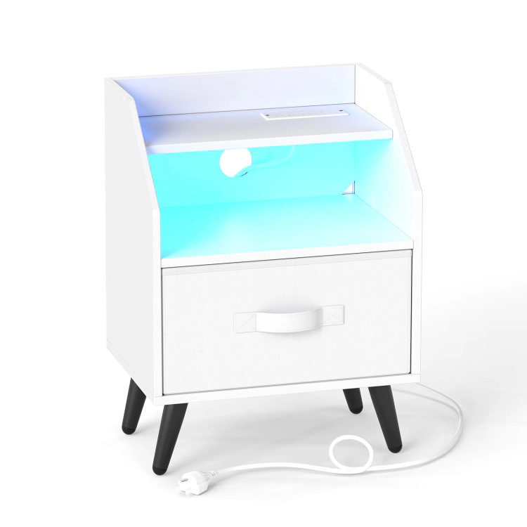Hivvago Nightstand With Power Outlets And Open Storage Shelf