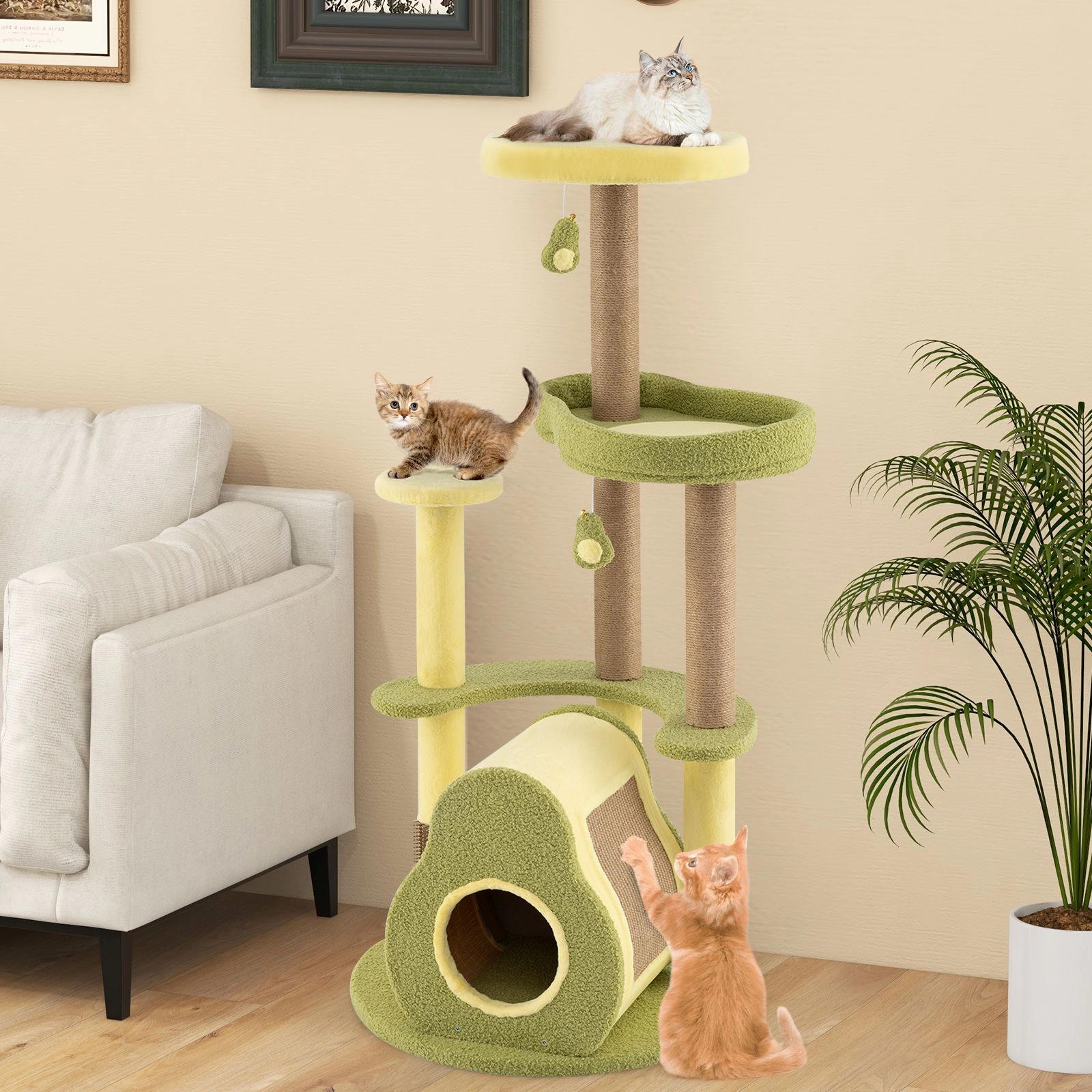 SlickBlue Multi-Level Cat Tree with Avocado Platform Moon Perch and Toy