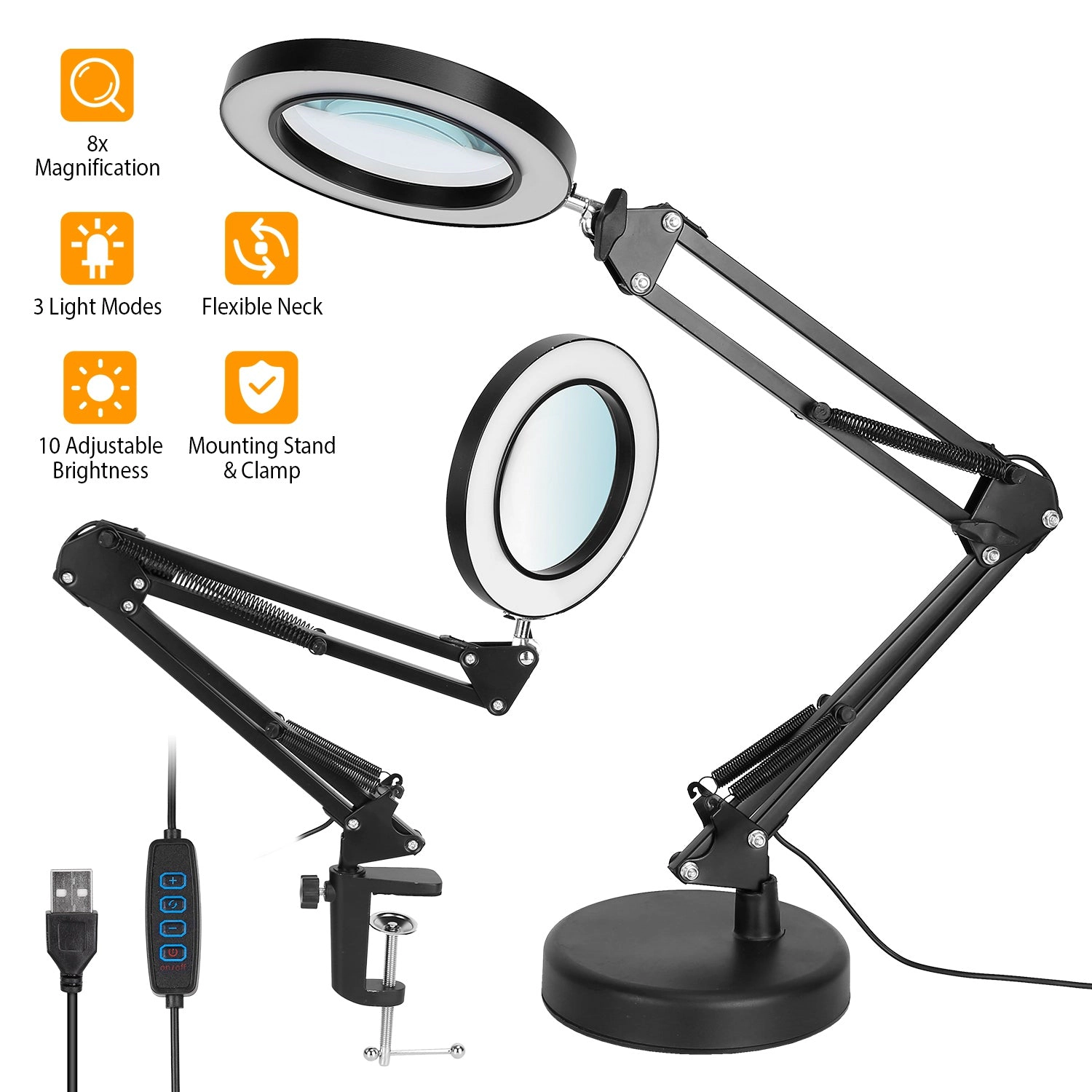 GBruno 2-in-1 LED Magnifier Desk Lamp With Clamp