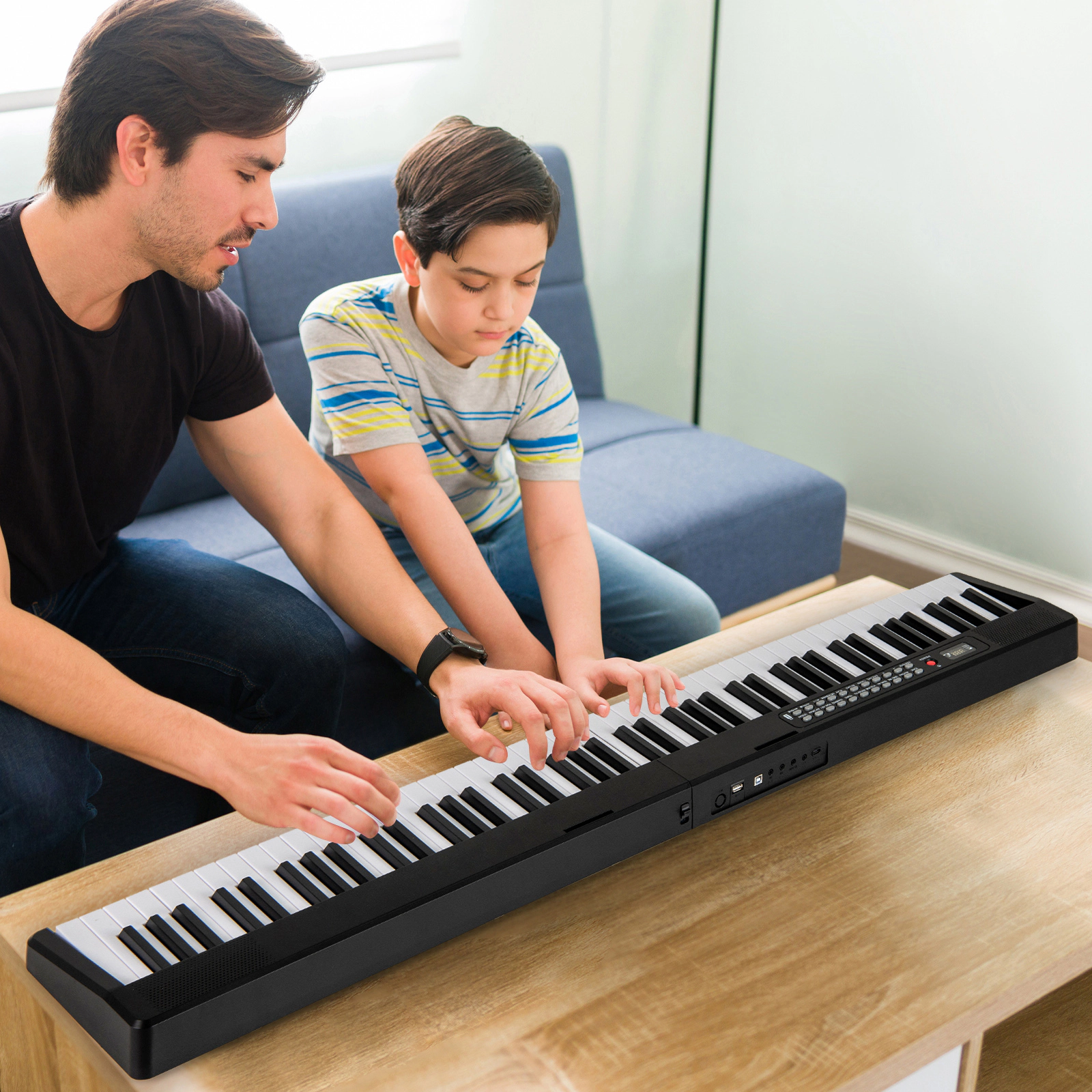 SUGIFT Black 88-Key Semi-Weighted Foldable Electric Keyboard Piano with Wireless MIDI and Dual Speakers
