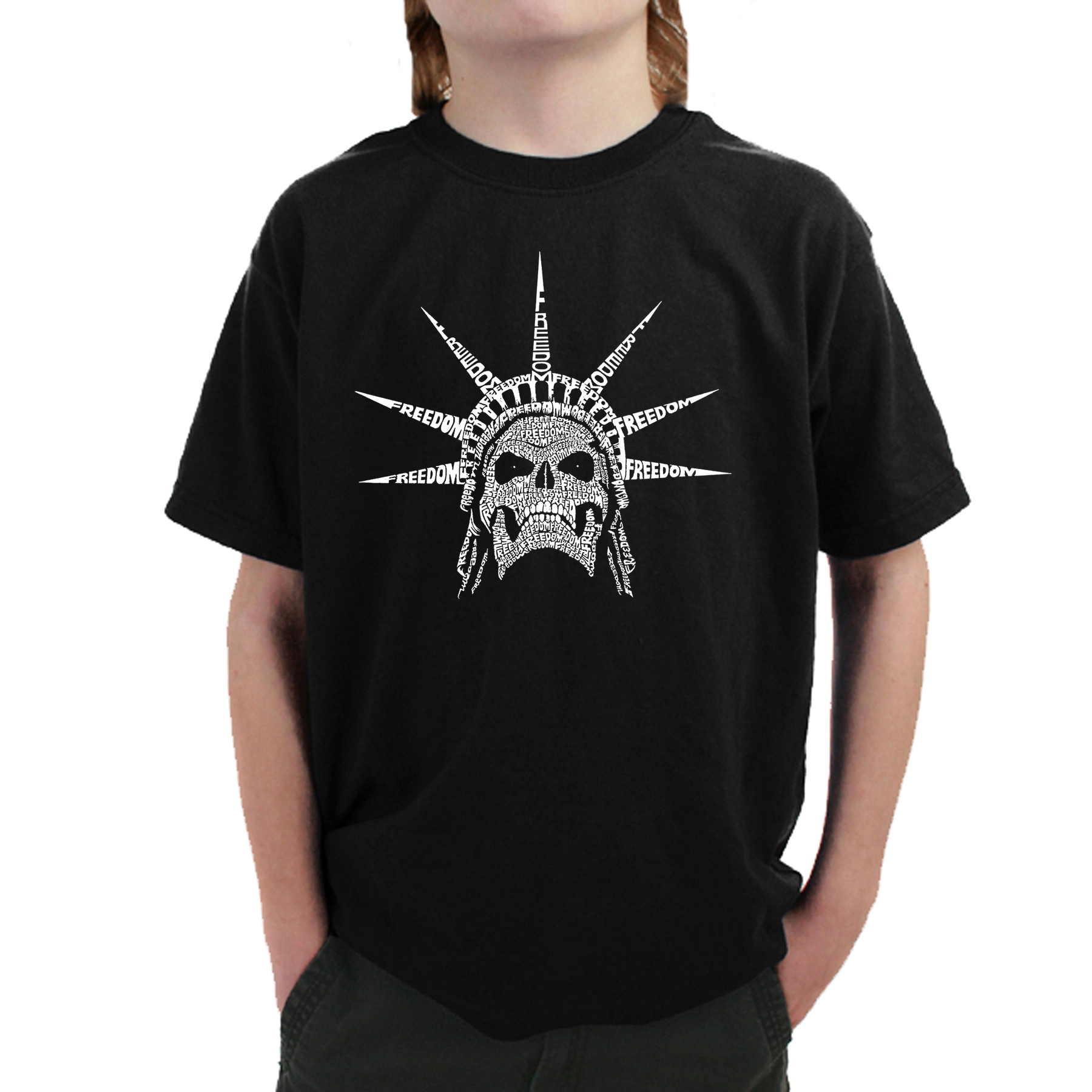 LA Pop Art Boy's Word T-Shirt - Freedom Skull