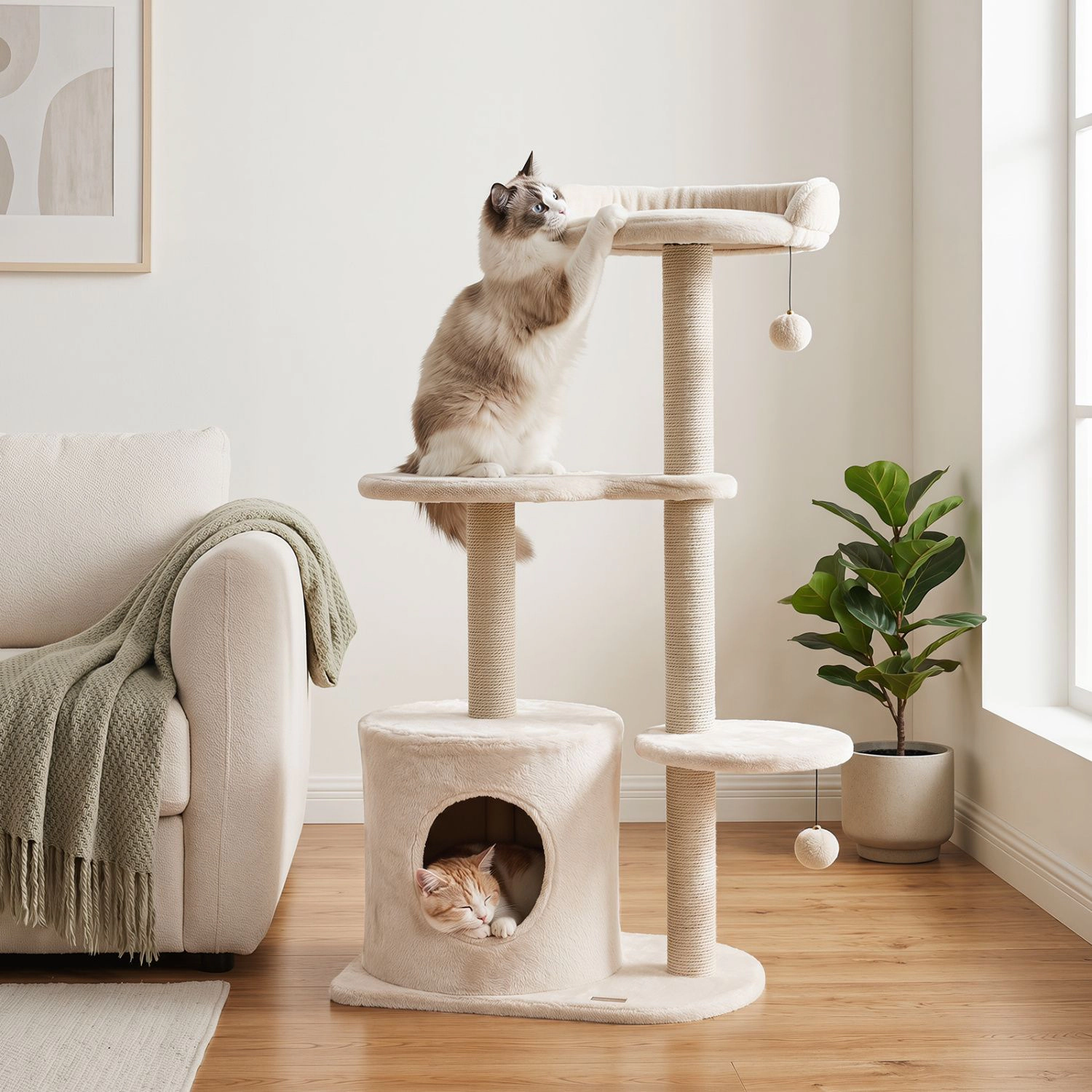 SlickBlue 43-Inch Multi-Level Cat Tree with Sisal Scratching Posts