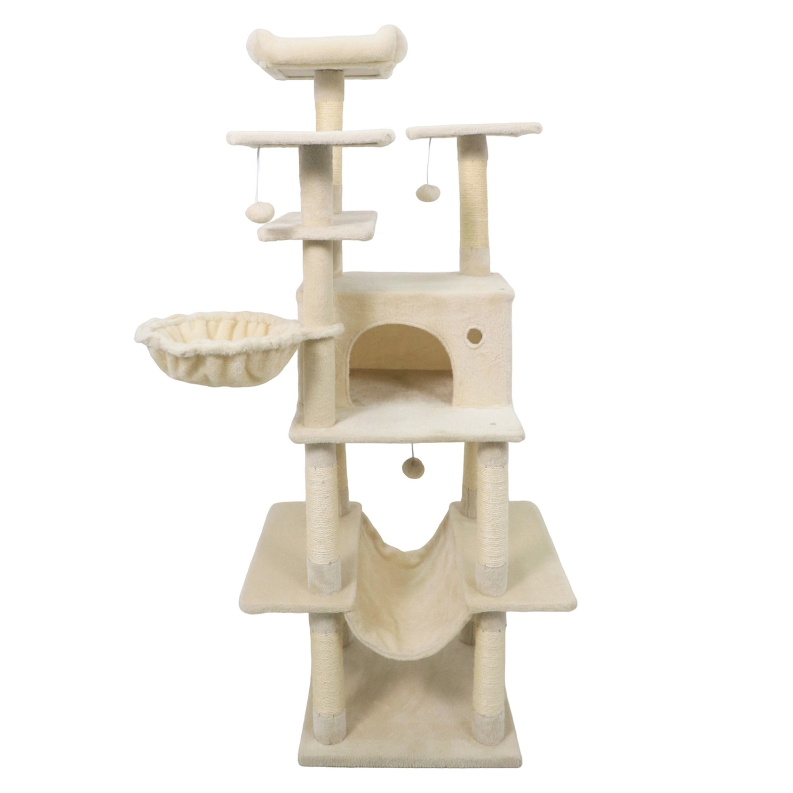 SUGIFT Beige 63 in Large Cat Tower with Thick Padded Perch and Spacious Condo