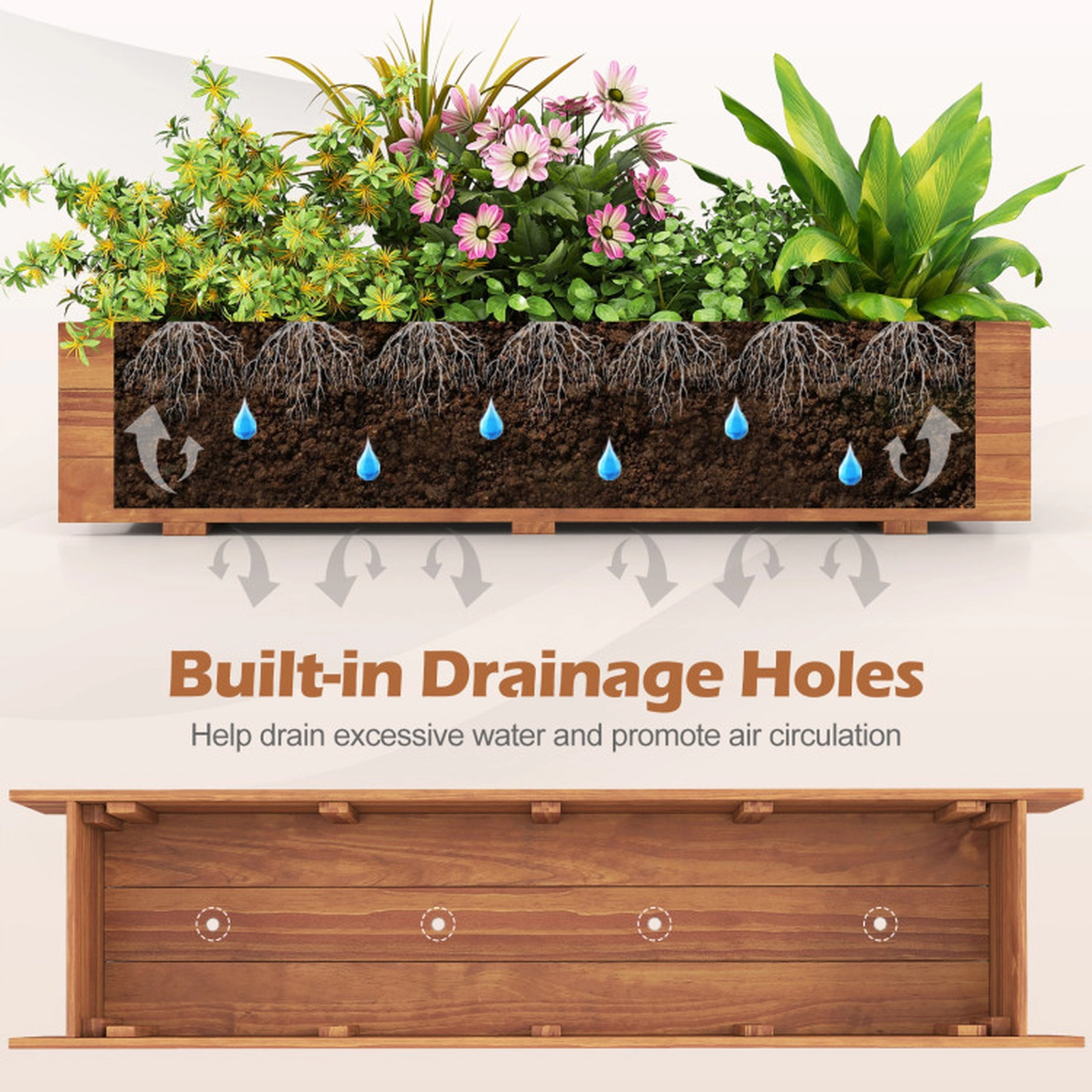 SUGIFT Wooden Raised Garden Bed Elevated Rectangular Planter Box 132-lb Capacity 44-in Long Pine Wood Orange