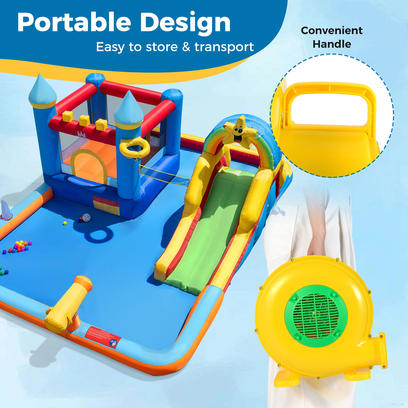 SUGIFT 610W Electric Air Blower for Bounce Houses with 4-in Air Outlet Yellow and Green