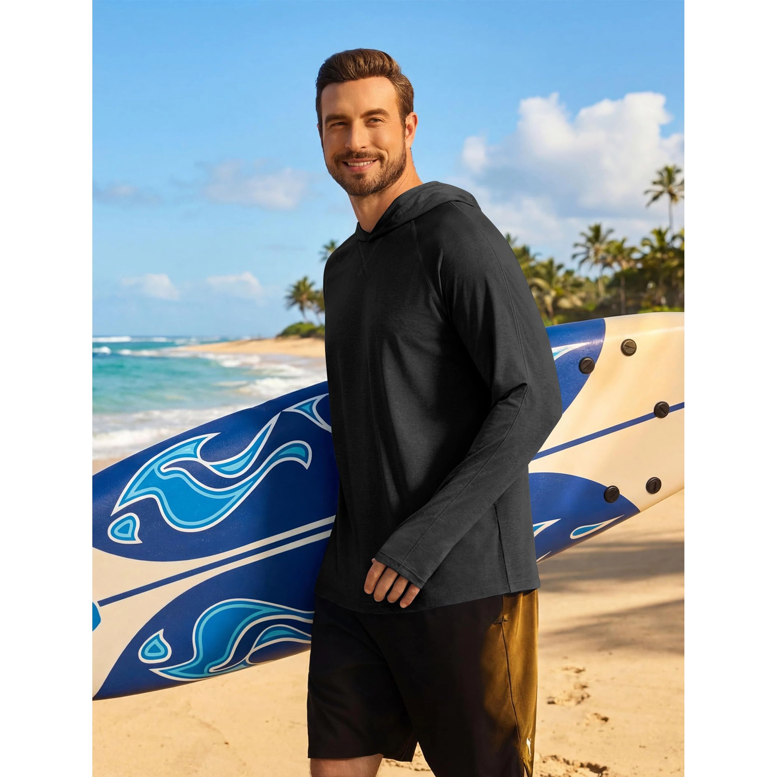 COOFANDY Men's Regular Fit Lightweight Long Sleeve Hooded Running Shirt