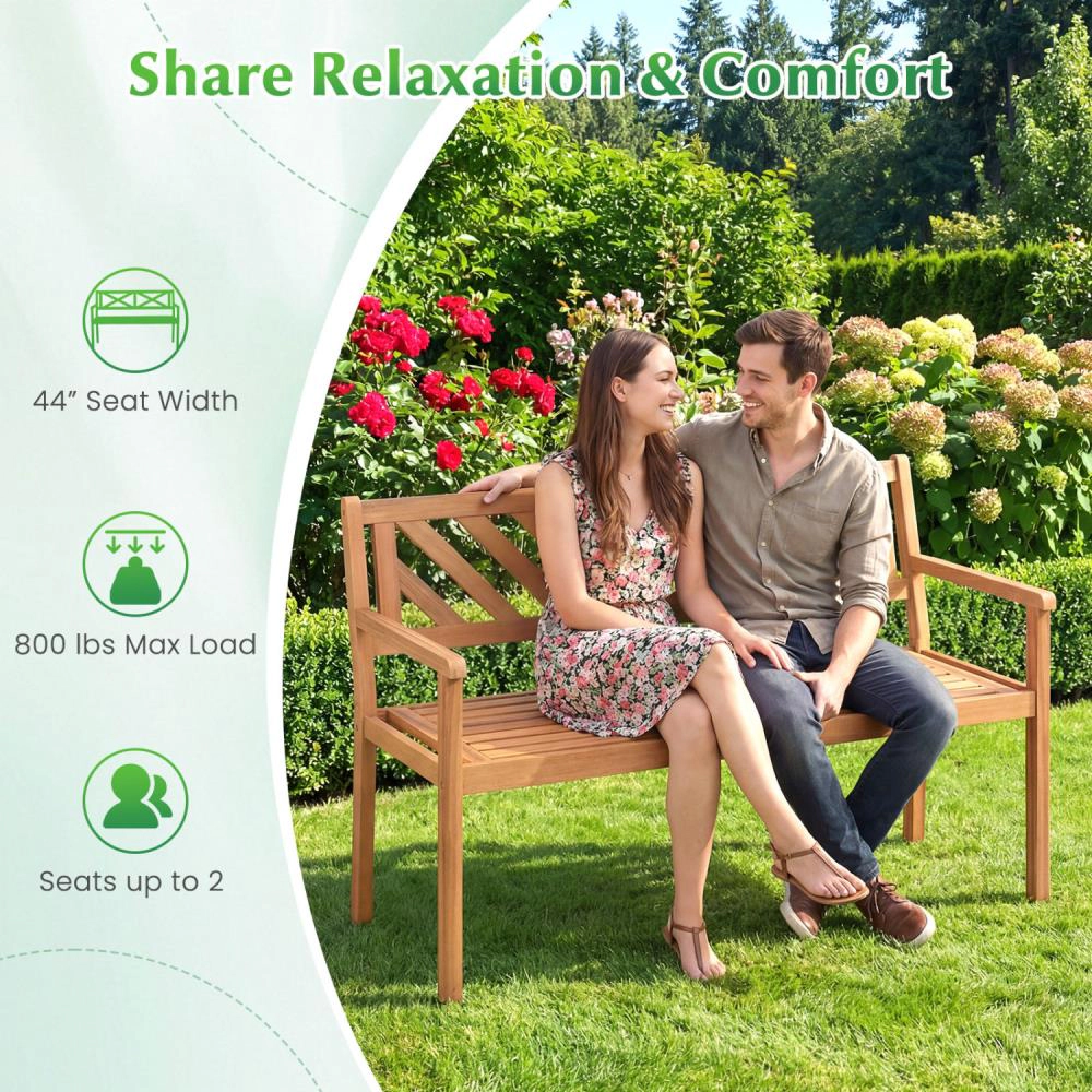 Hivvago 2-Person Patio Acacia Wood Garden Chair With Armrests And Backrest For Porch