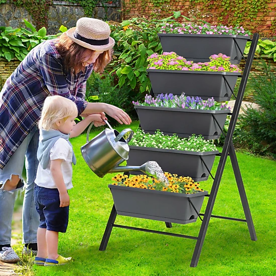 Hivvago 5-Tier Raised Planter for Flowers and Vegetables, Color: Grey ...