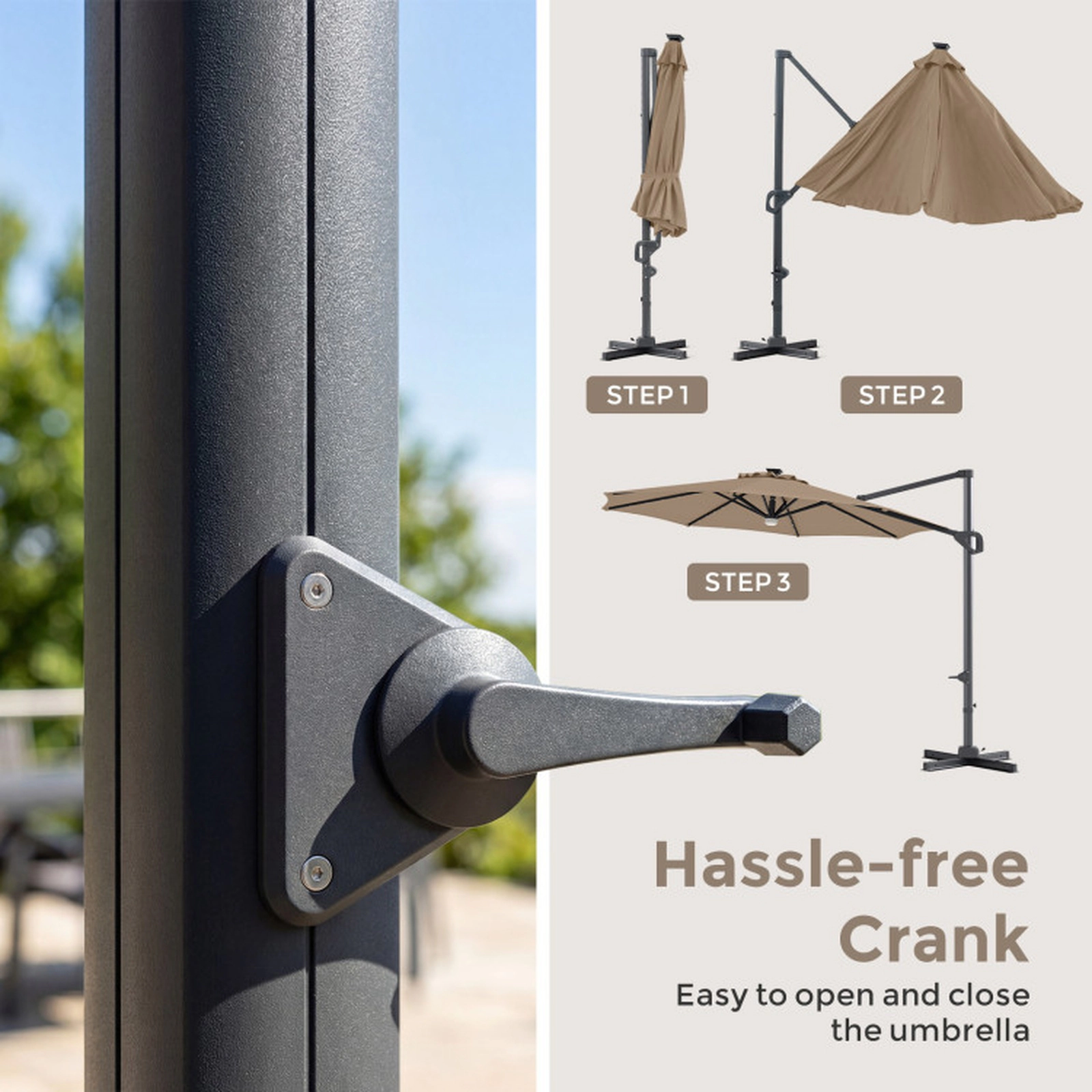 SUGIFT 10-ft Cantilever Patio Umbrella 35 Solar LED Lights & 220-lb Fillable Base Tan/Beige/Navy/Gray/Wine Canopy Black
