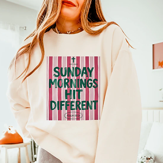 Simply Sage Market - Sunday Mornings Hit Different Stripes - Women's Lightweight Garment Dyed Sweatshirt