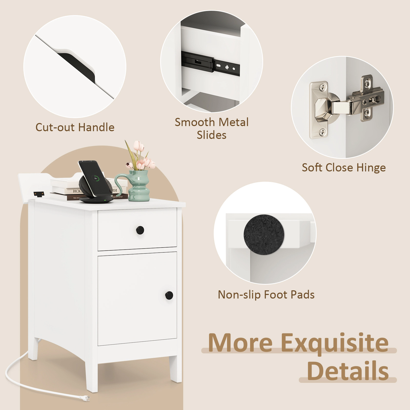 SlickBlue Flip Top Nightstand with Charging Station