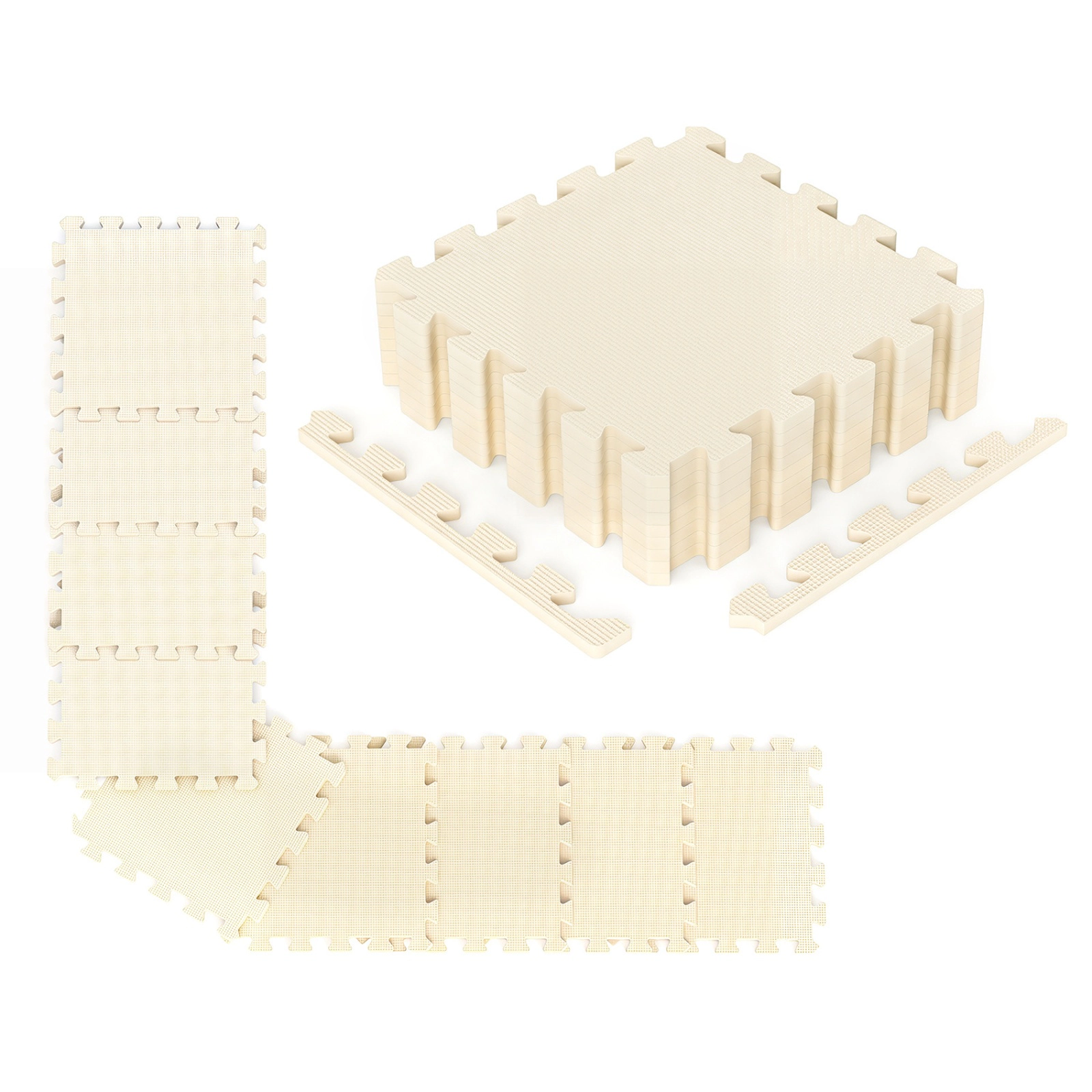 SUGIFT High-Density Interlocking Foam Floor Mats 0.4-in Thick Tiles 12.5-in Square Beige