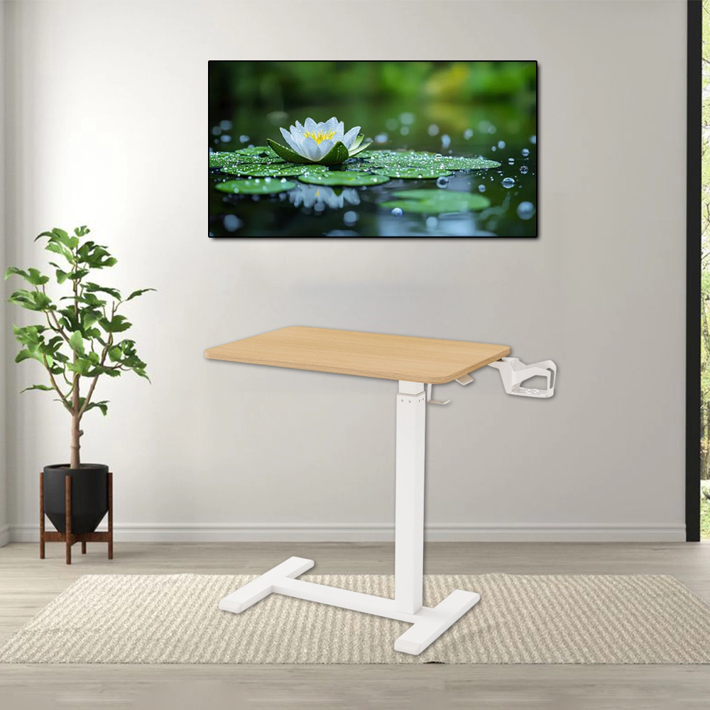 Hivvago Height Adjustable Rolling Overbed Table with Cup Holder for Bedside Use