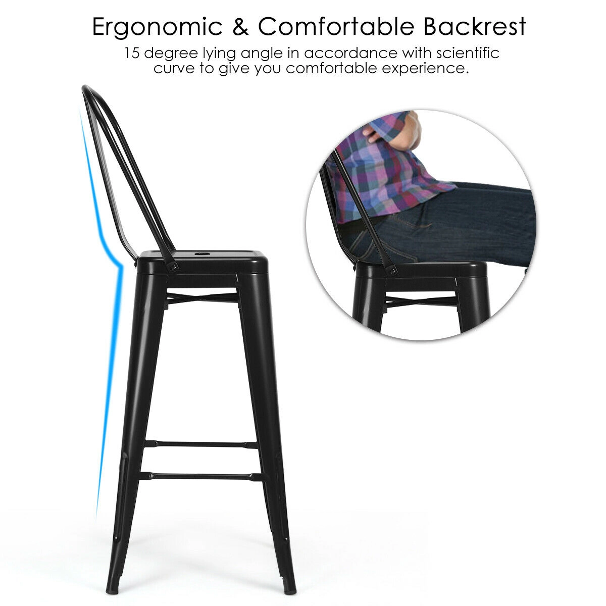 Glintex 4-Piece Stackable Metal Bar Stool Set with Removable Backrest