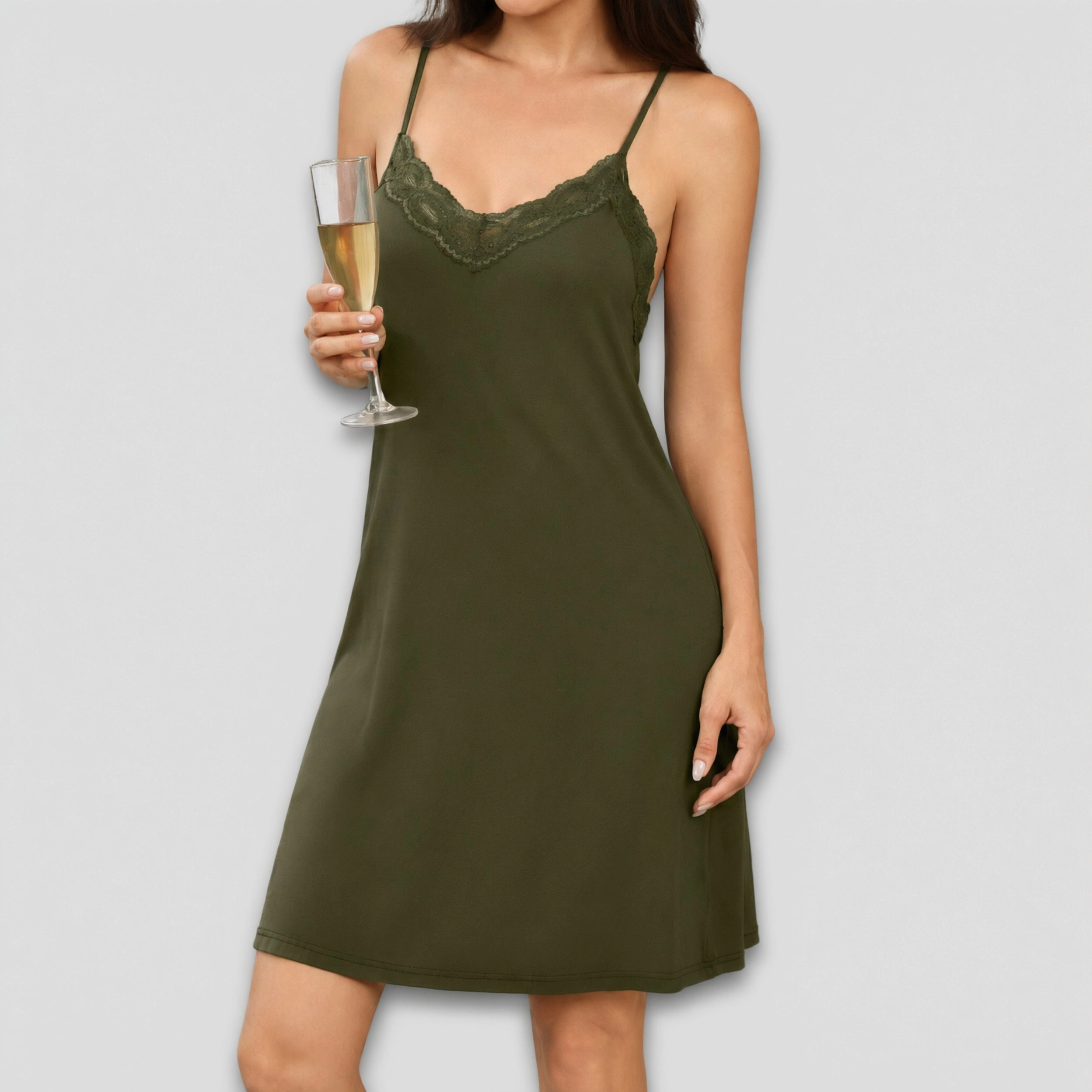 Ekouaer Women's Lace Spaghetti Strap Sleeveless Chemise Sleep Dress